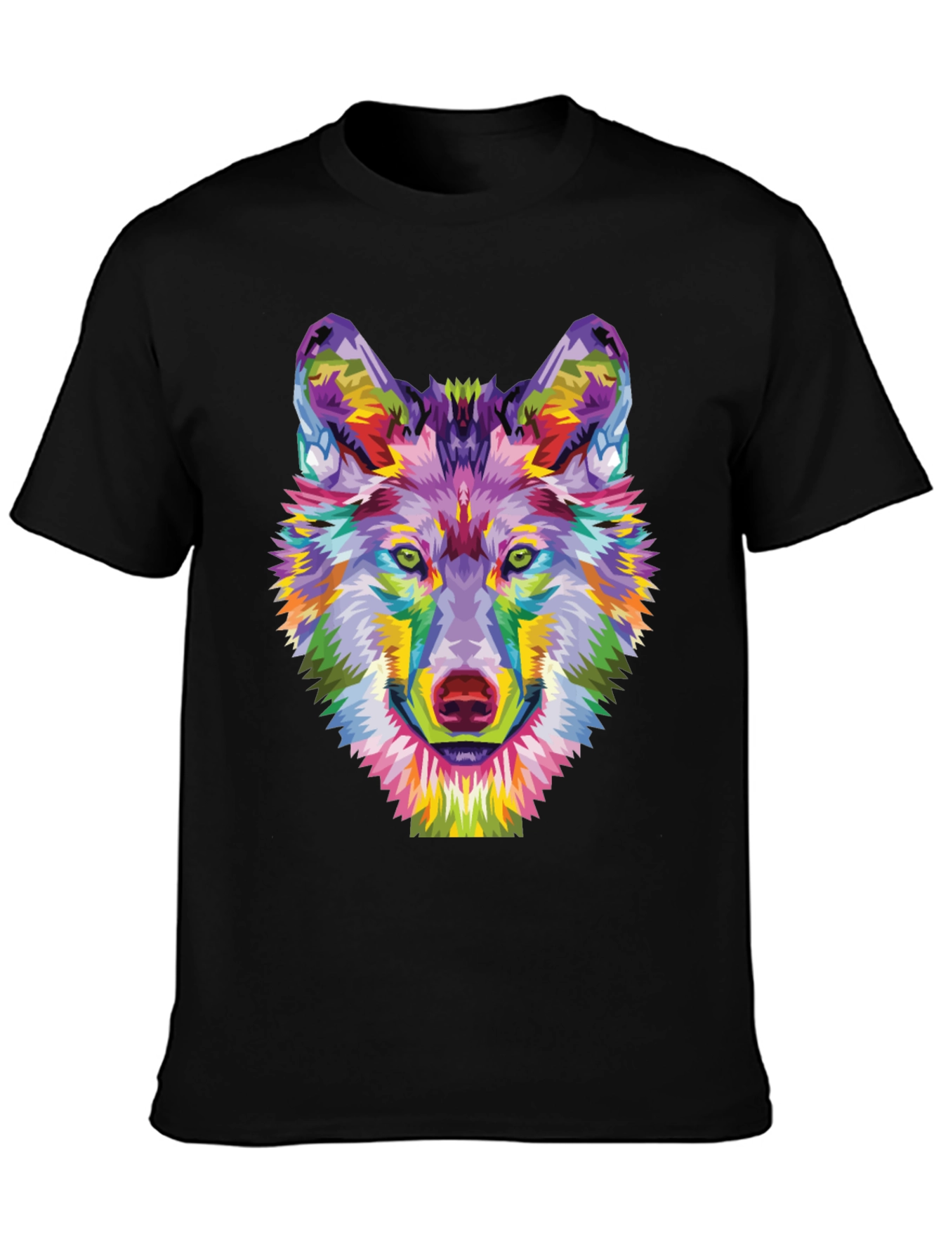 Black Colorful Wolf Graphic Tee - Unique Art Shirt view 3