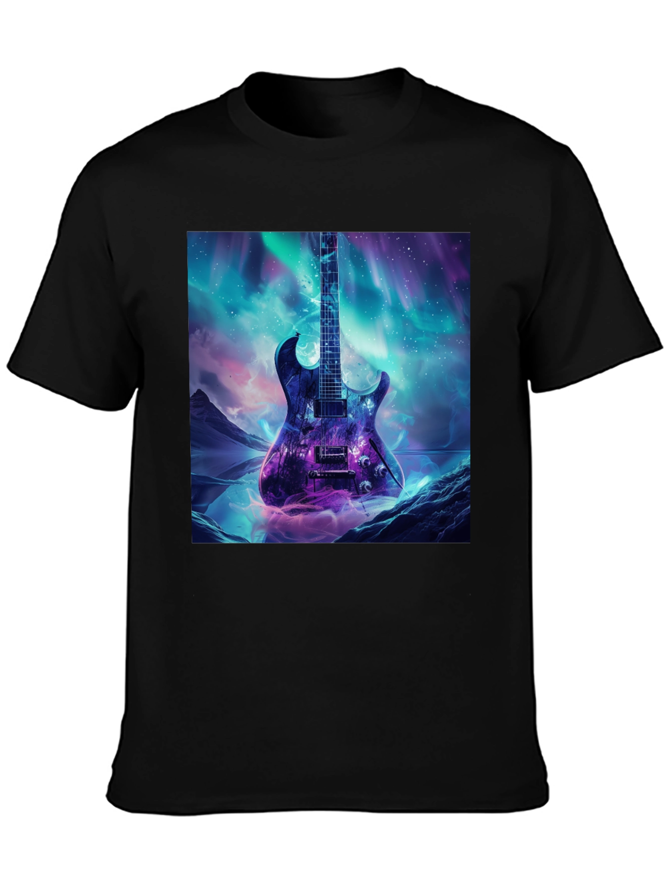 Black Guitar Galaxy Graphic Tee - Black Cotton T-Shirt view 3