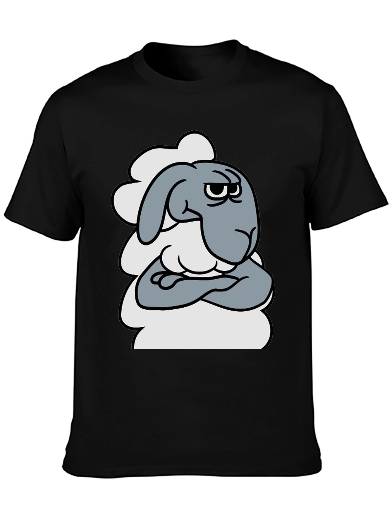 Black Grumpy Cartoon Sheep T-Shirt - Funny Animal Graphic Tee view 3