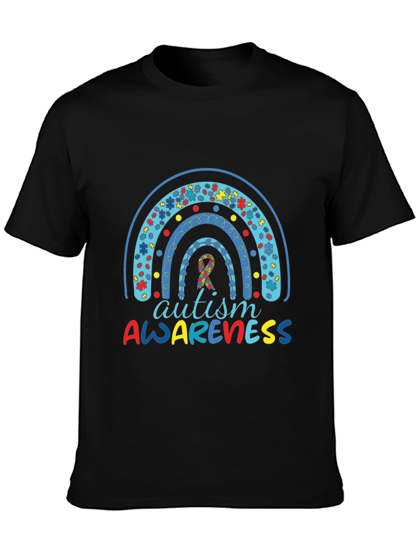 Autism Awareness Rainbow Puzzle Piece Graphic Tee - 3