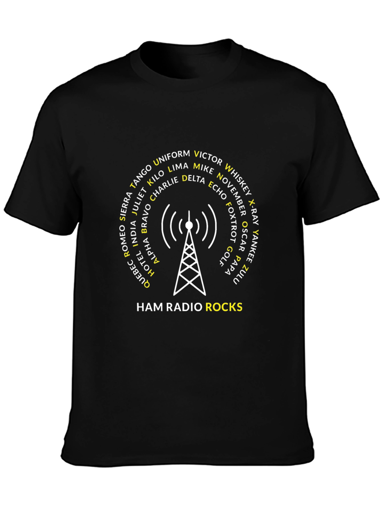 Black Ham Radio Rocks Phonetic Alphabet T-Shirt view 3