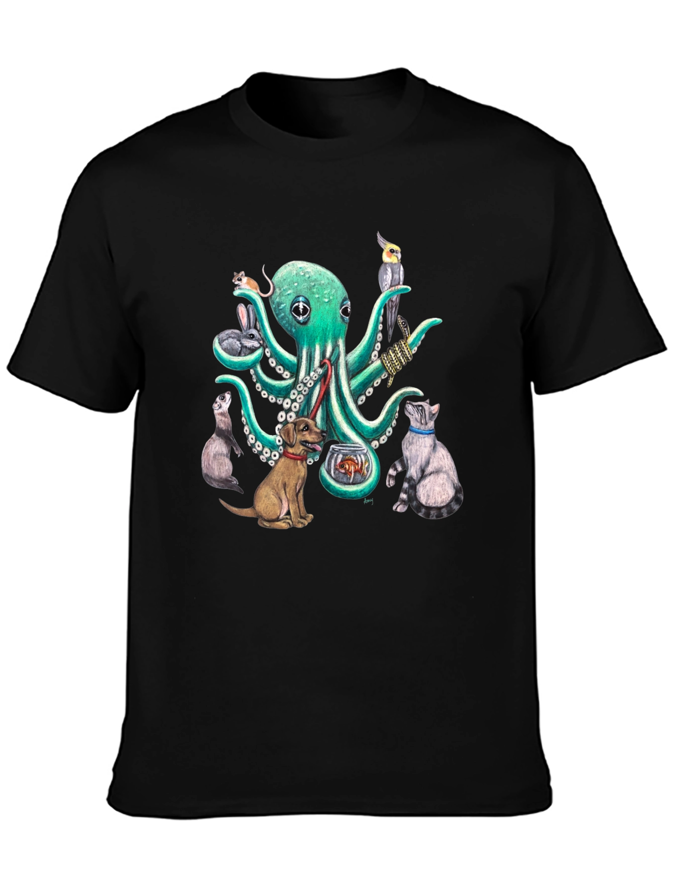 Black Octopus Pet Lover Graphic T-Shirt view 3