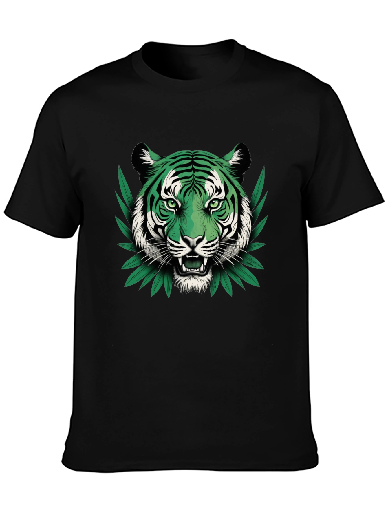 Black Green Tiger Graphic Black T-Shirt view 3