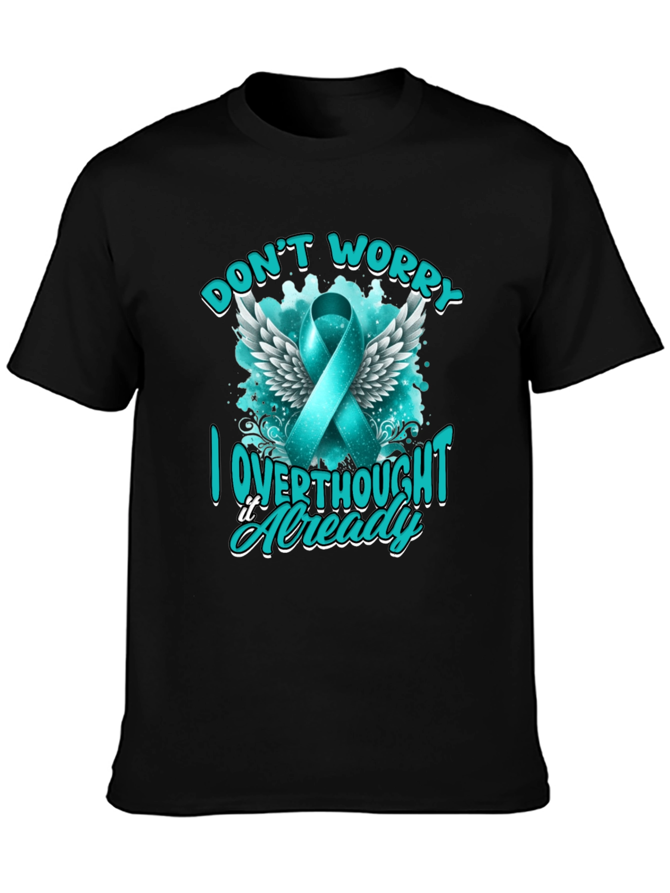 Black Don't Worry, I Overthought It Awareness Ribbon Tee view 3