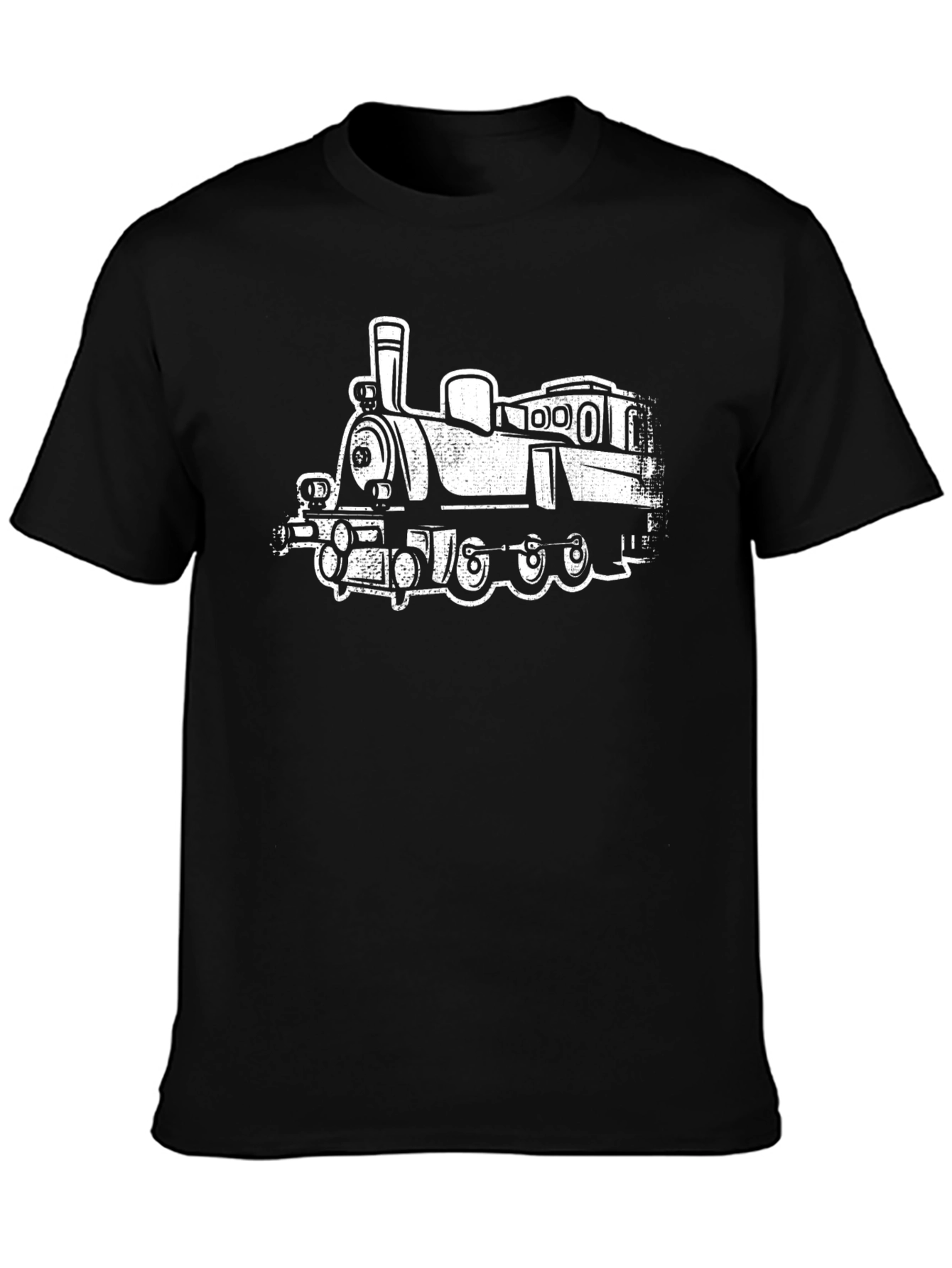 Black Vintage Train Graphic Tee - Black Cotton Blend view 3