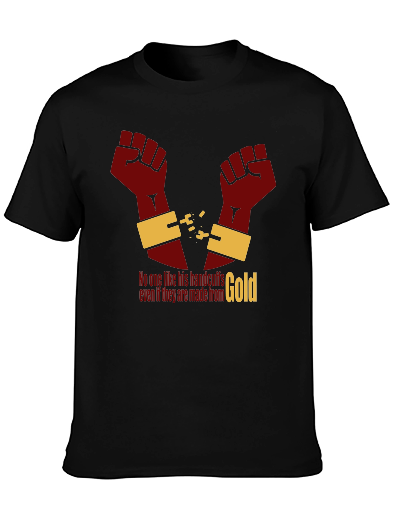 Black Freedom Gold Handcuff T-Shirt view 3