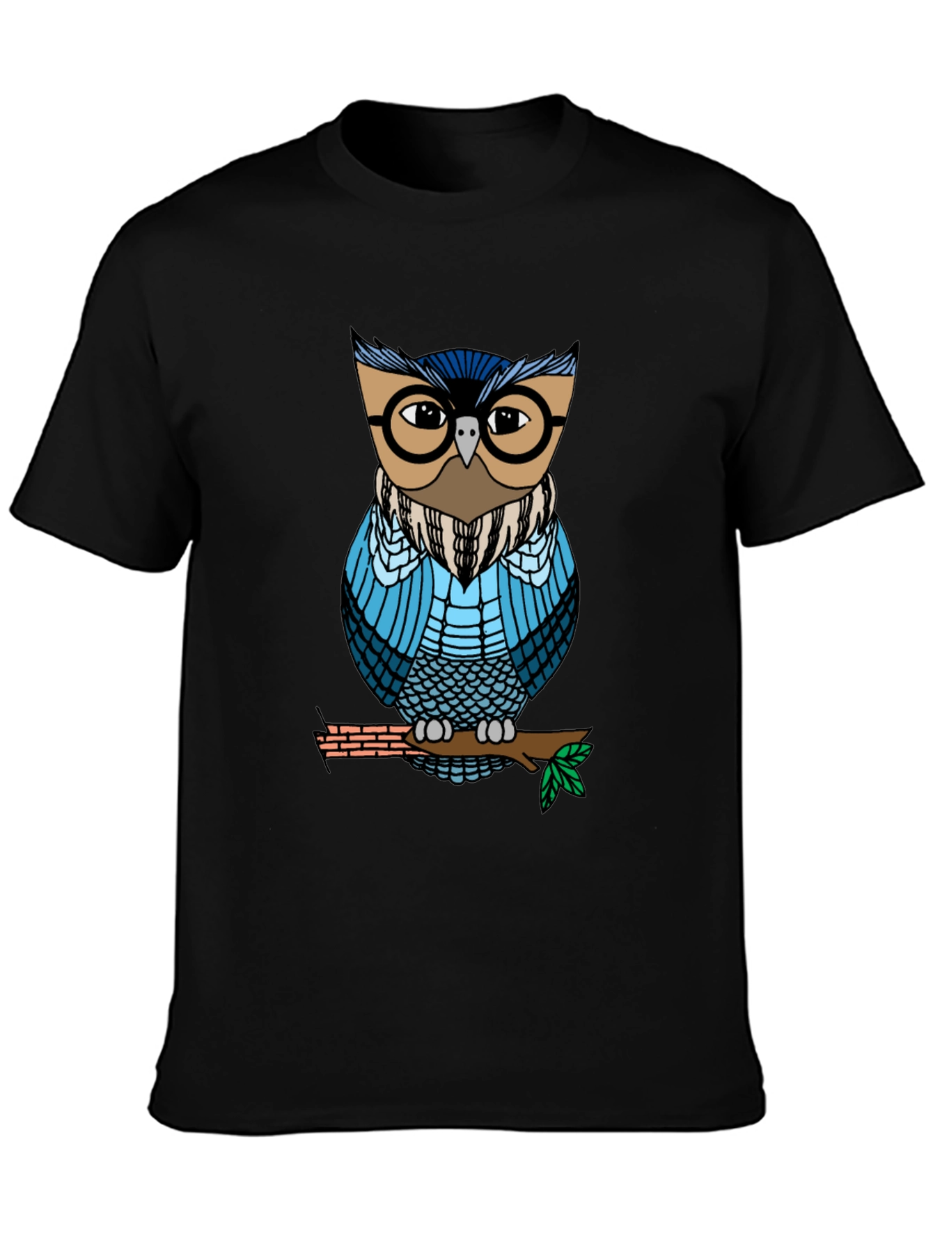 Black Cool Owl Graphic Tee - Unisex Black T-Shirt view 3
