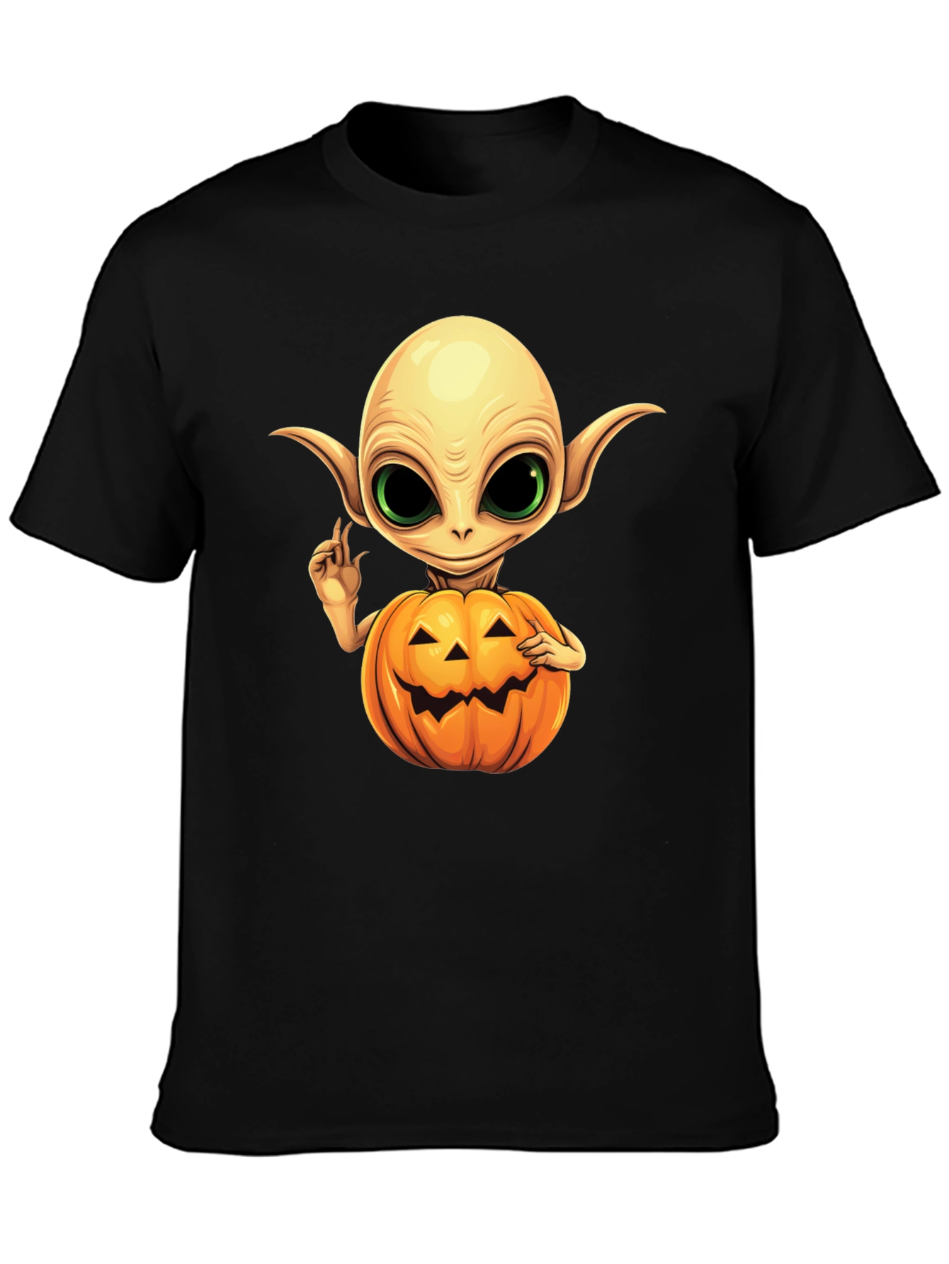 Black Spooky Alien Pumpkin T-Shirt view 3