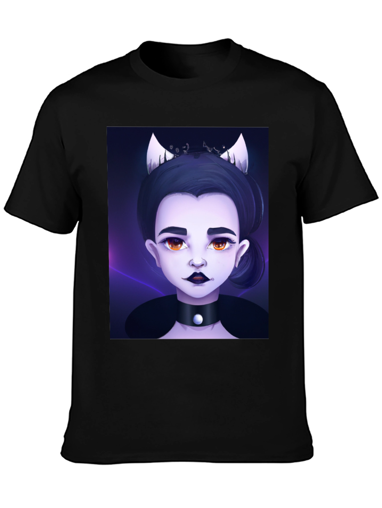 Black Gothic Cartoon Girl Black T-Shirt view 3