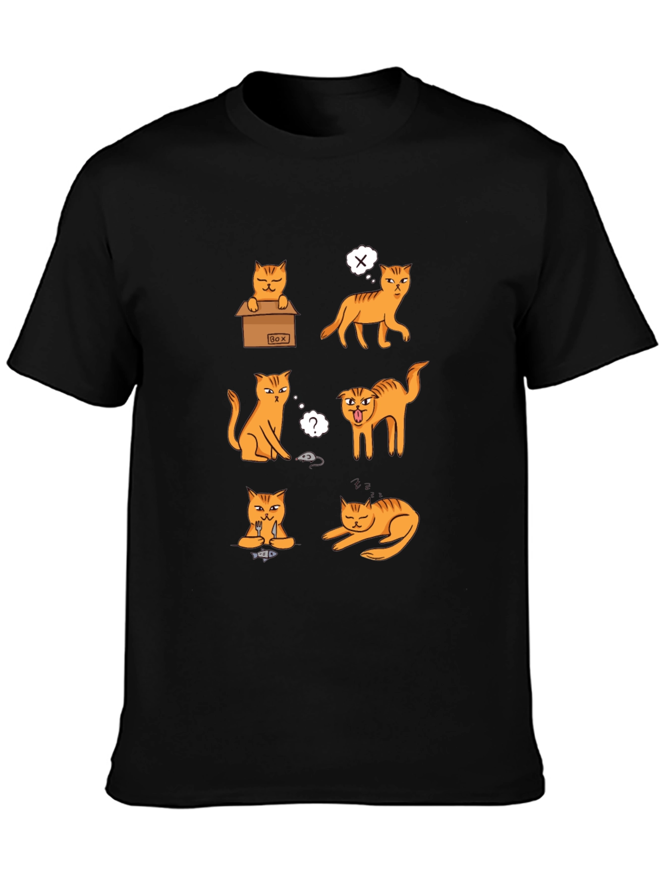 Black Funny Cat Moods Graphic T-Shirt view 3