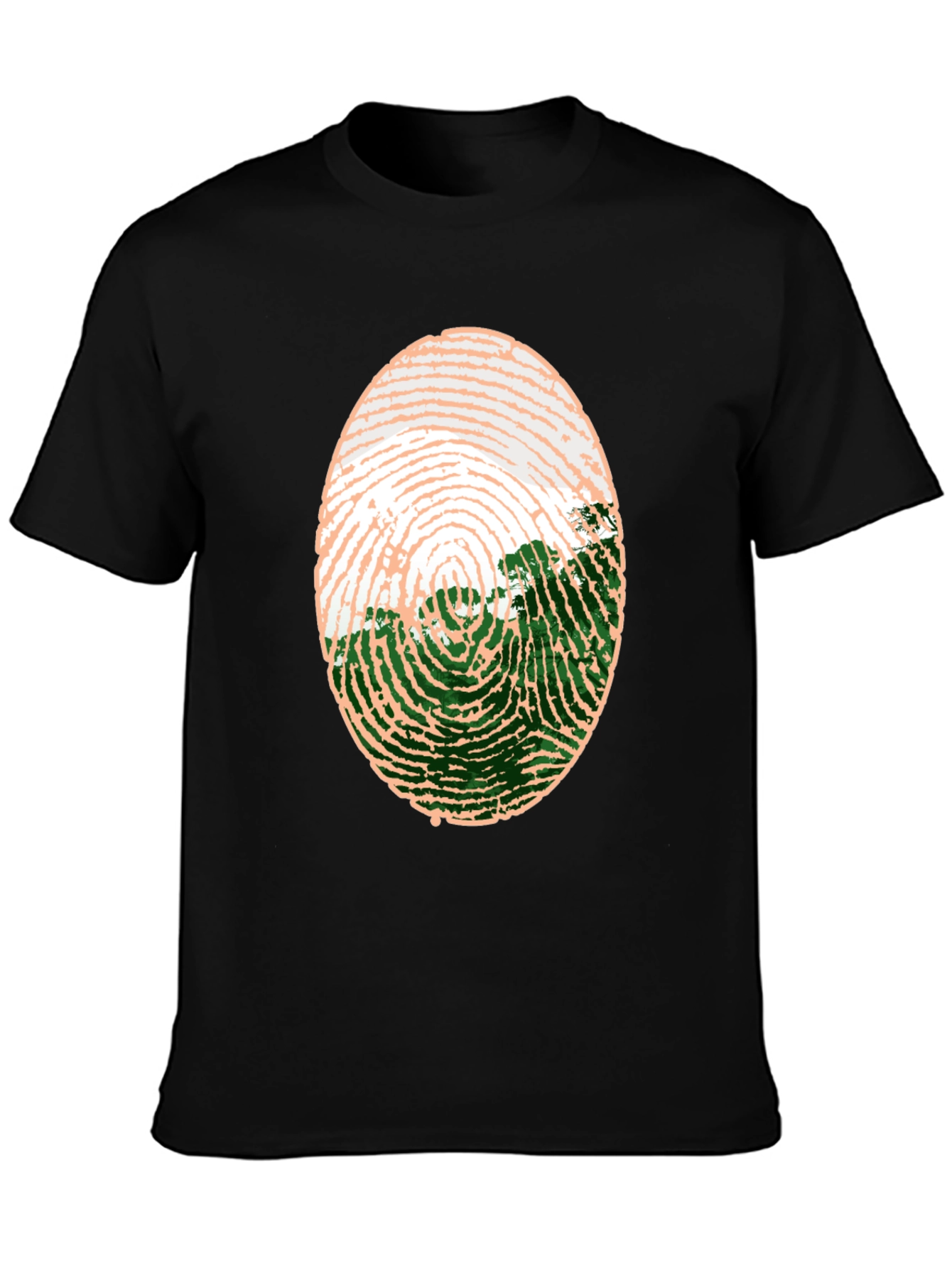 Black Unique Fingerprint Landscape Graphic Tee view 3