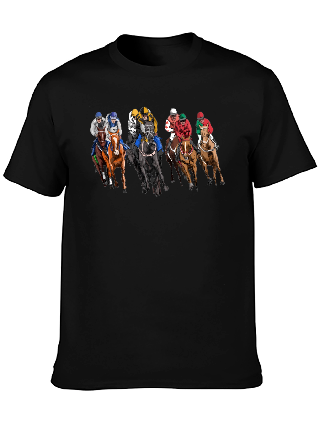 Black Horse Racing Tee - Black Cotton Graphic Print T-Shirt view 3