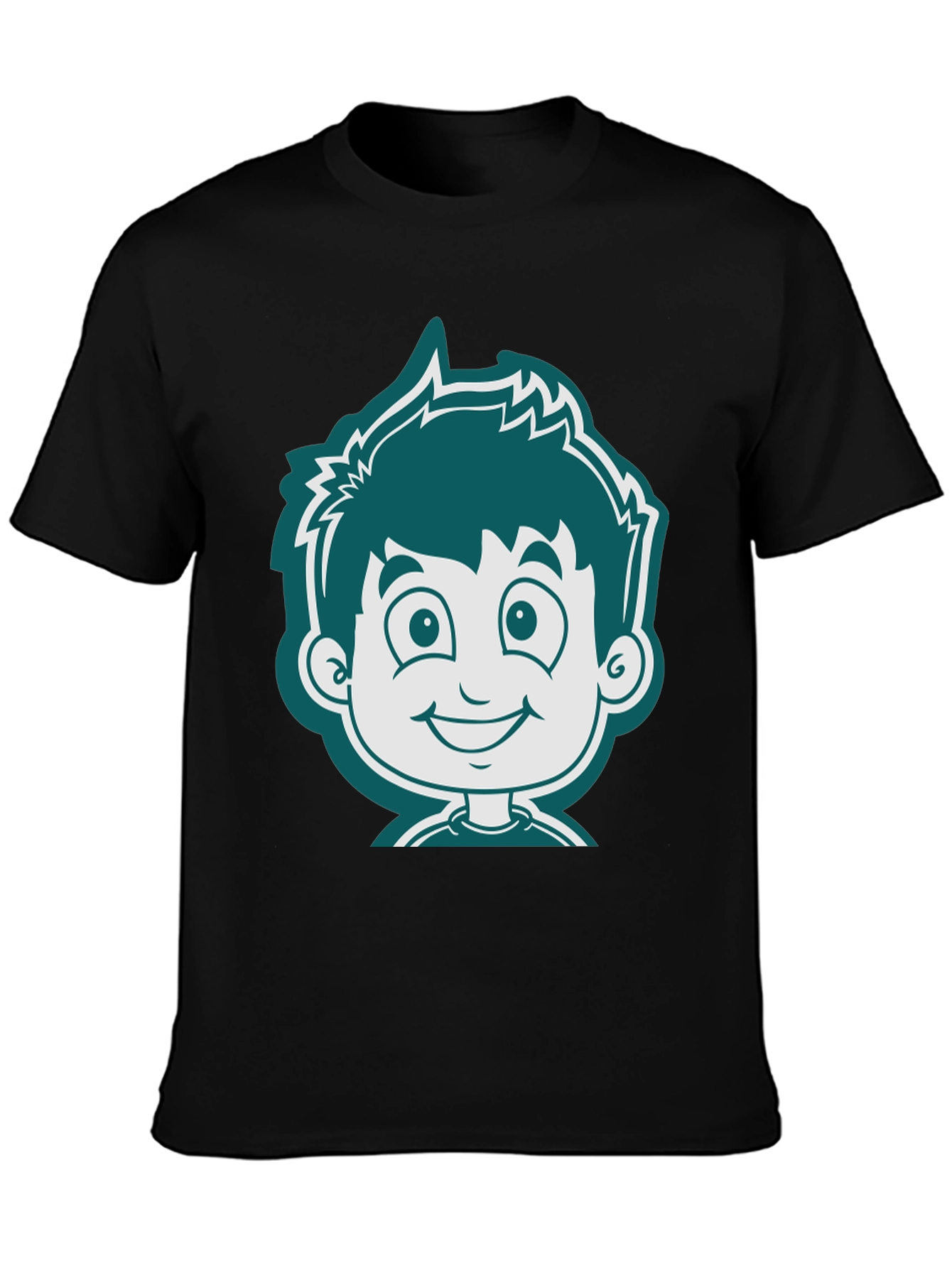 Black Cartoon Boy Graphic Tee - Black Cotton T-Shirt view 3