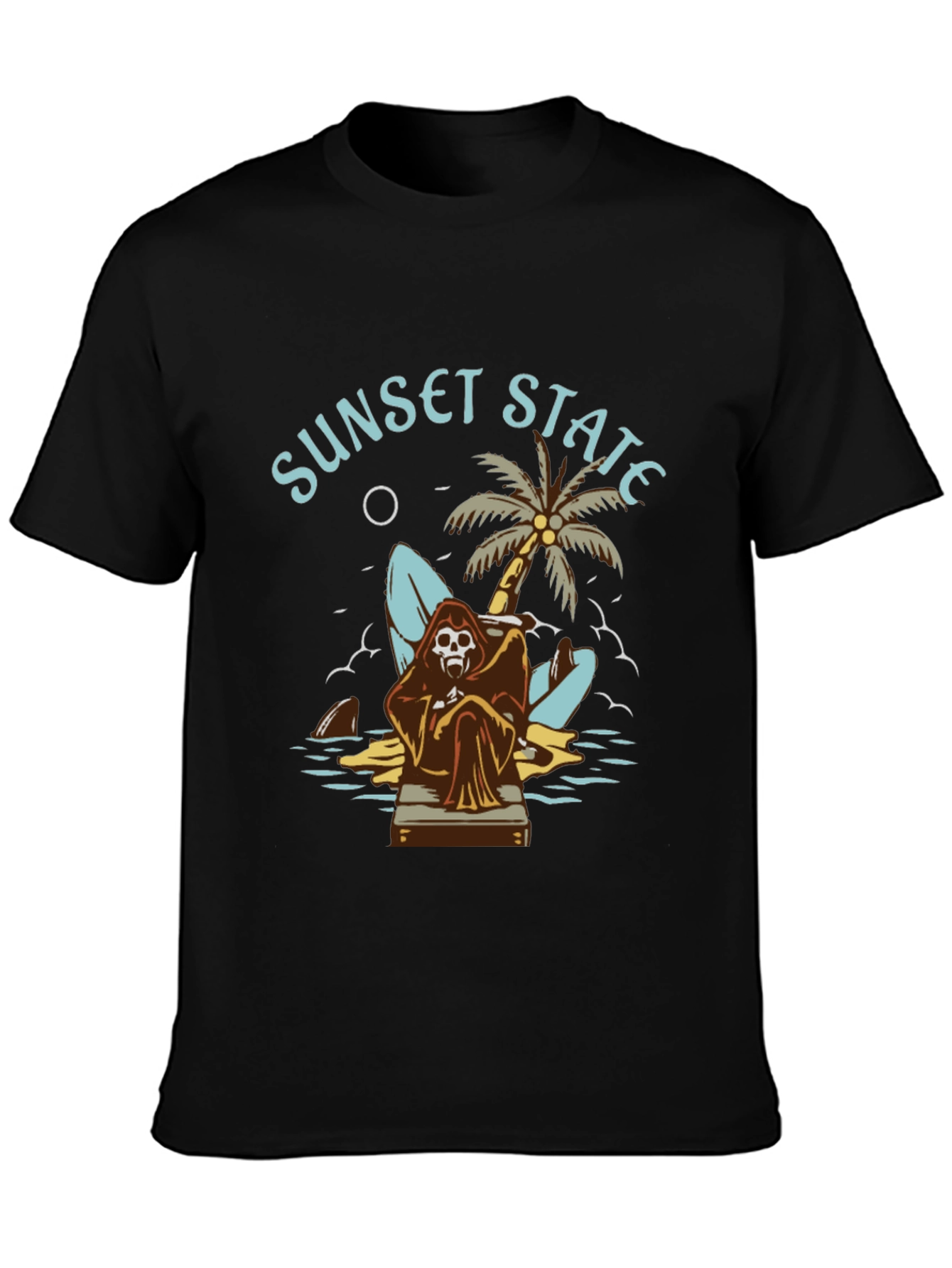 Black Sunset State Graphic Tee - Grim Reaper Beach Design view 3