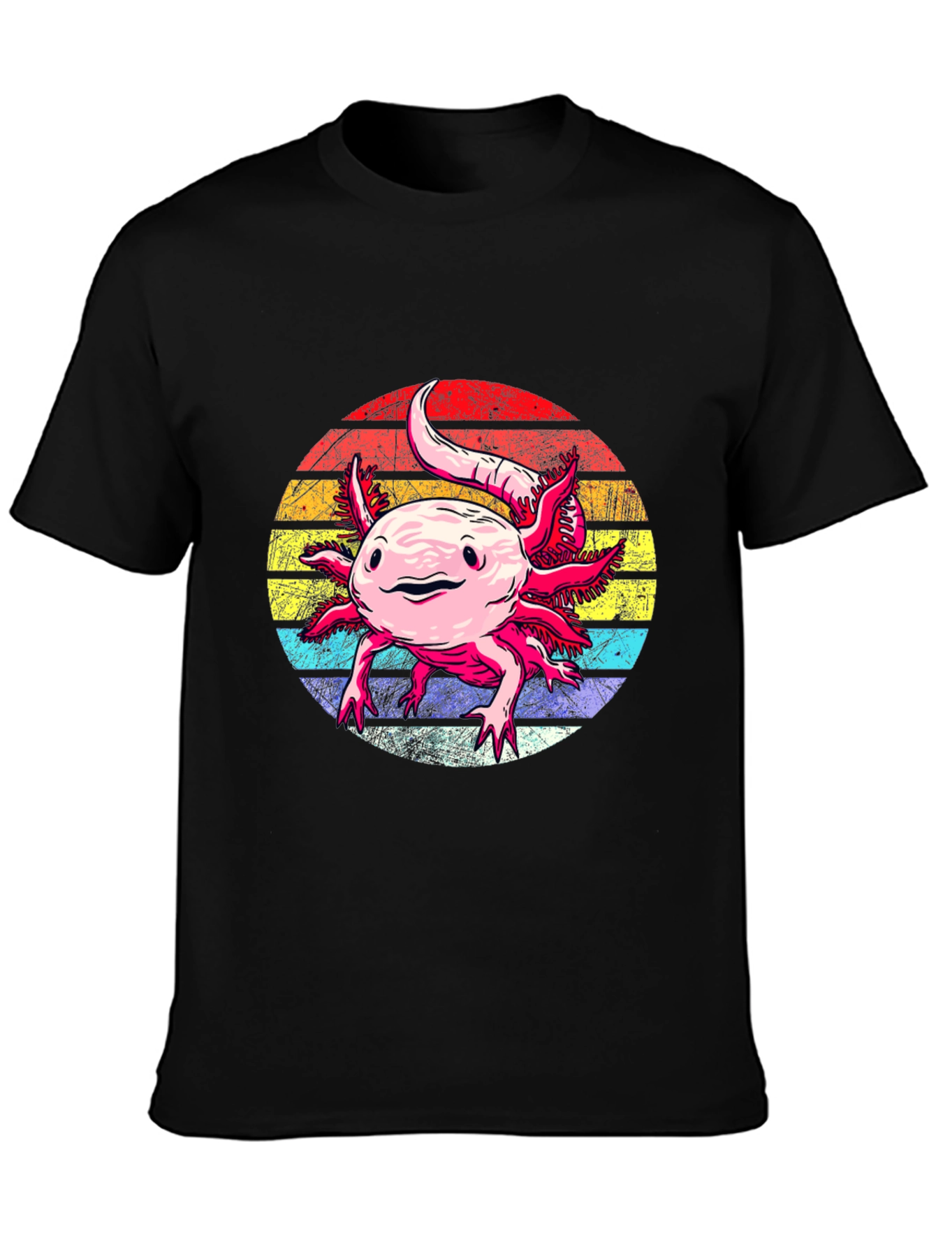 Black Axolotl Retro Sunset Graphic Tee view 3