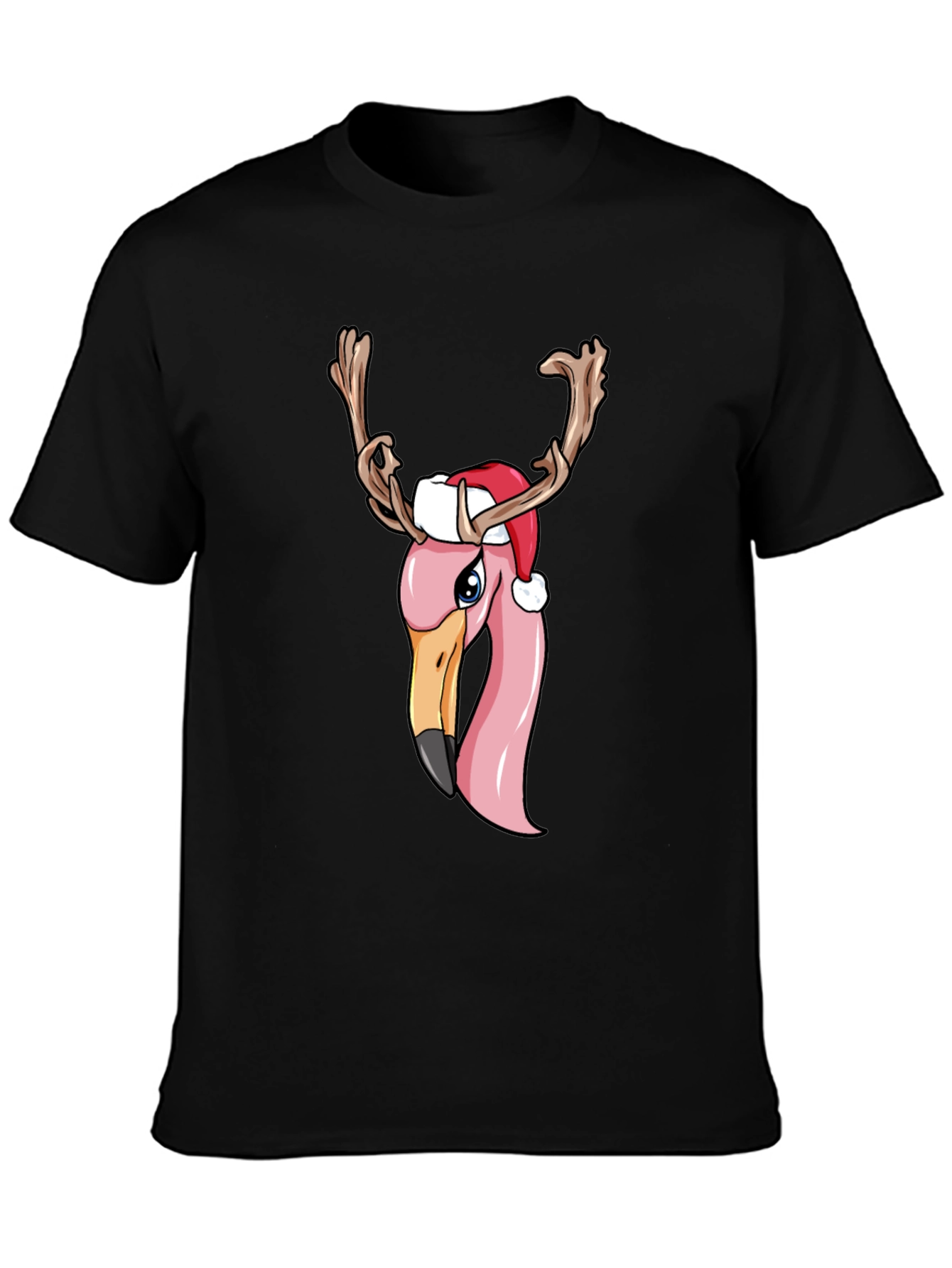 Black Festive Flamingo Christmas T-Shirt view 3
