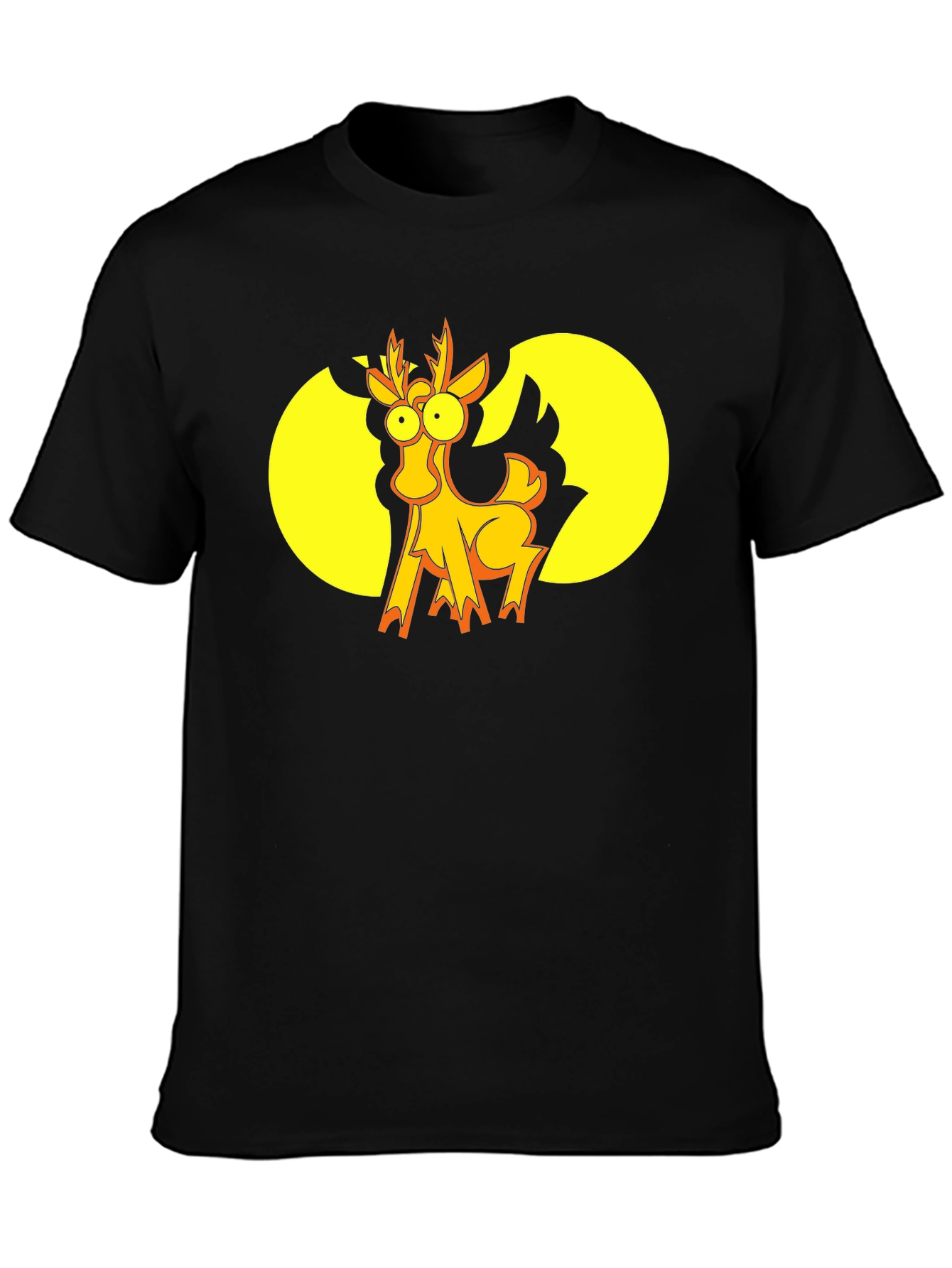 Black Funny Cartoon Deer Graphic T-Shirt - Black view 3