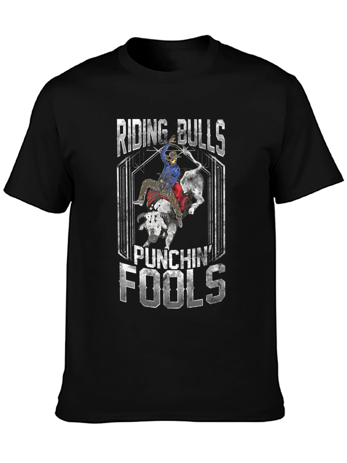 Black Riding Bulls Punching Fools Graphic T-Shirt view 3