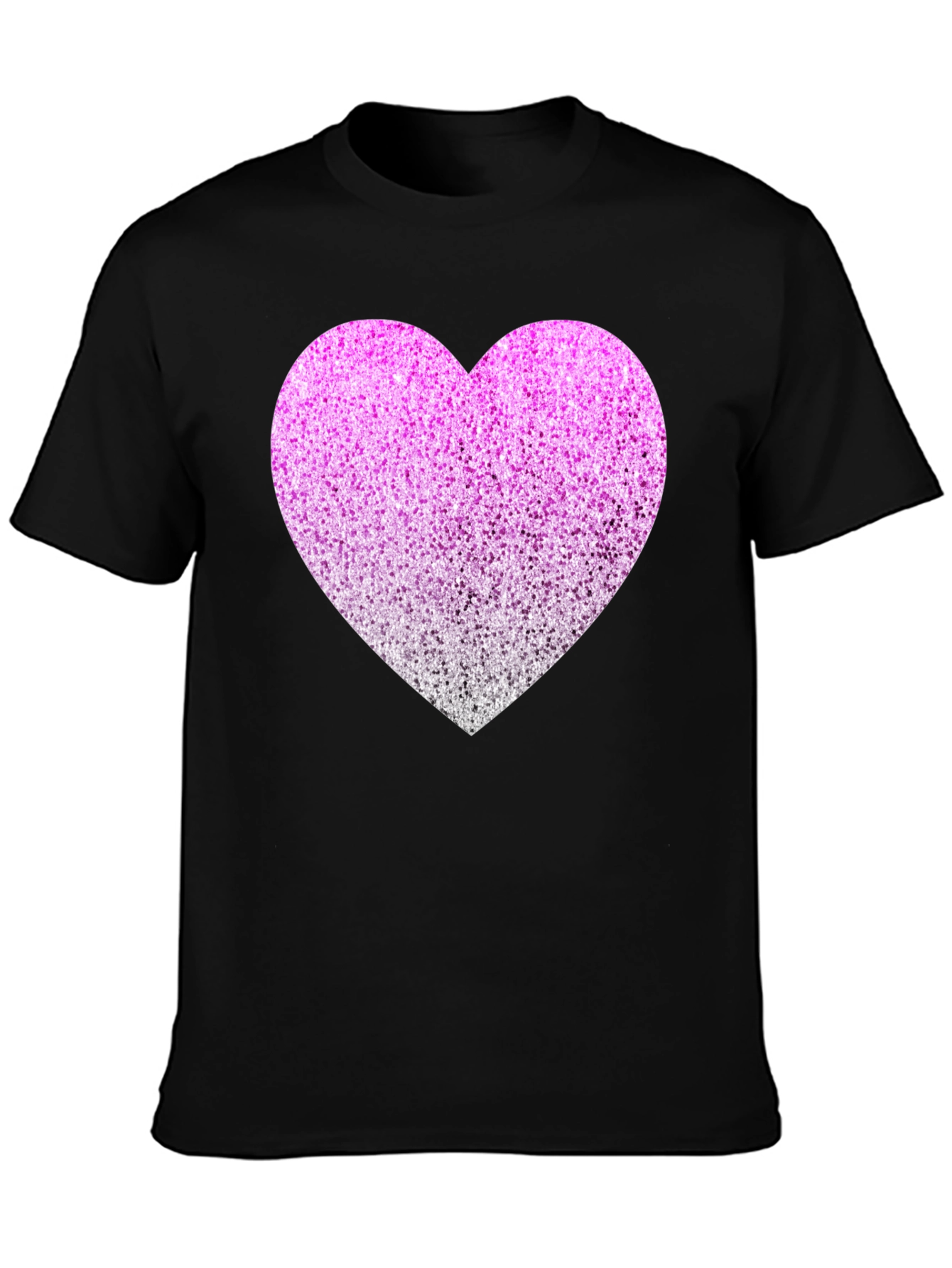 Black Sparkly Heart Graphic Tee - Black Cotton Blend view 3