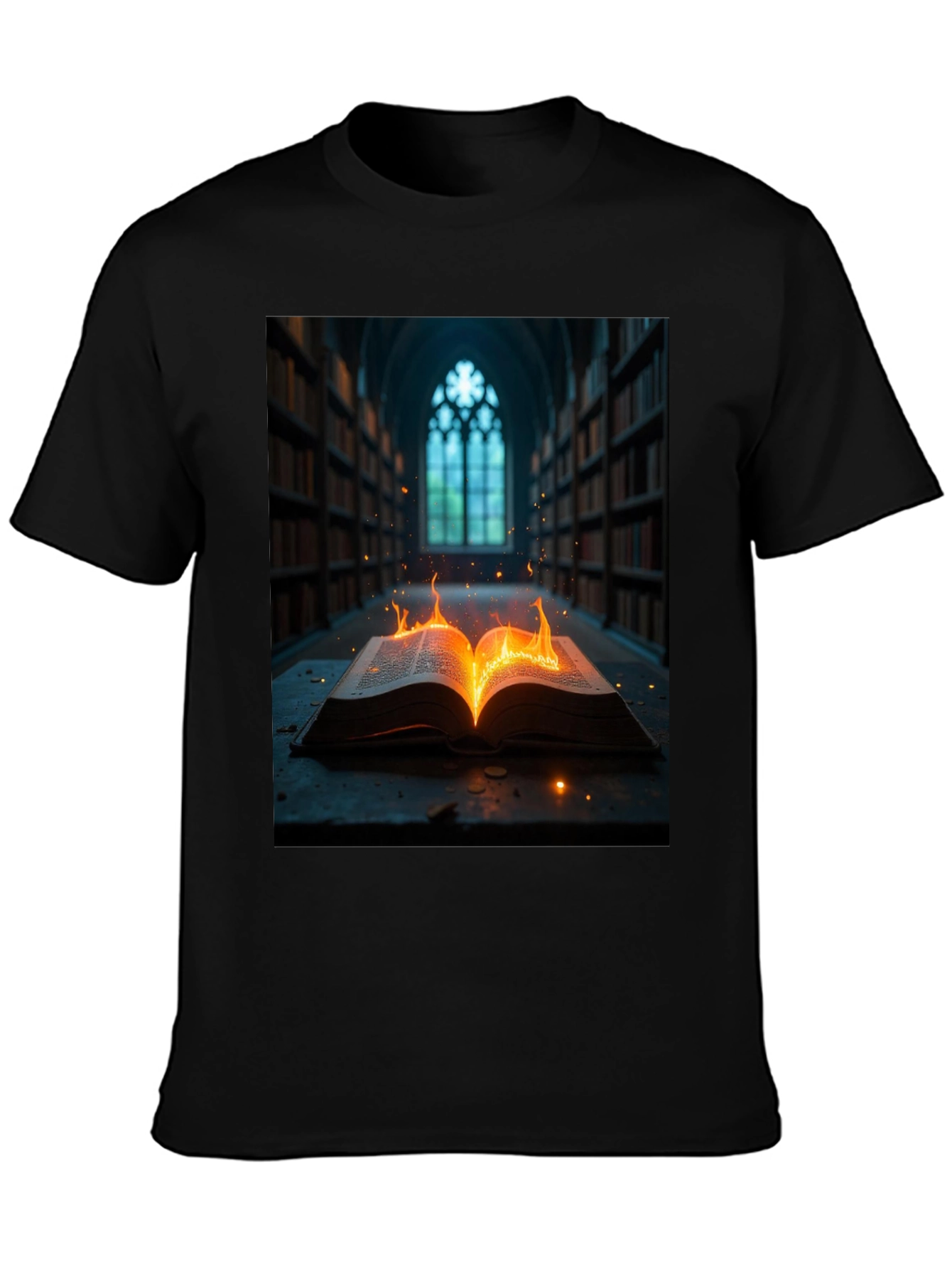 Black Mystical Burning Book Graphic Tee view 3