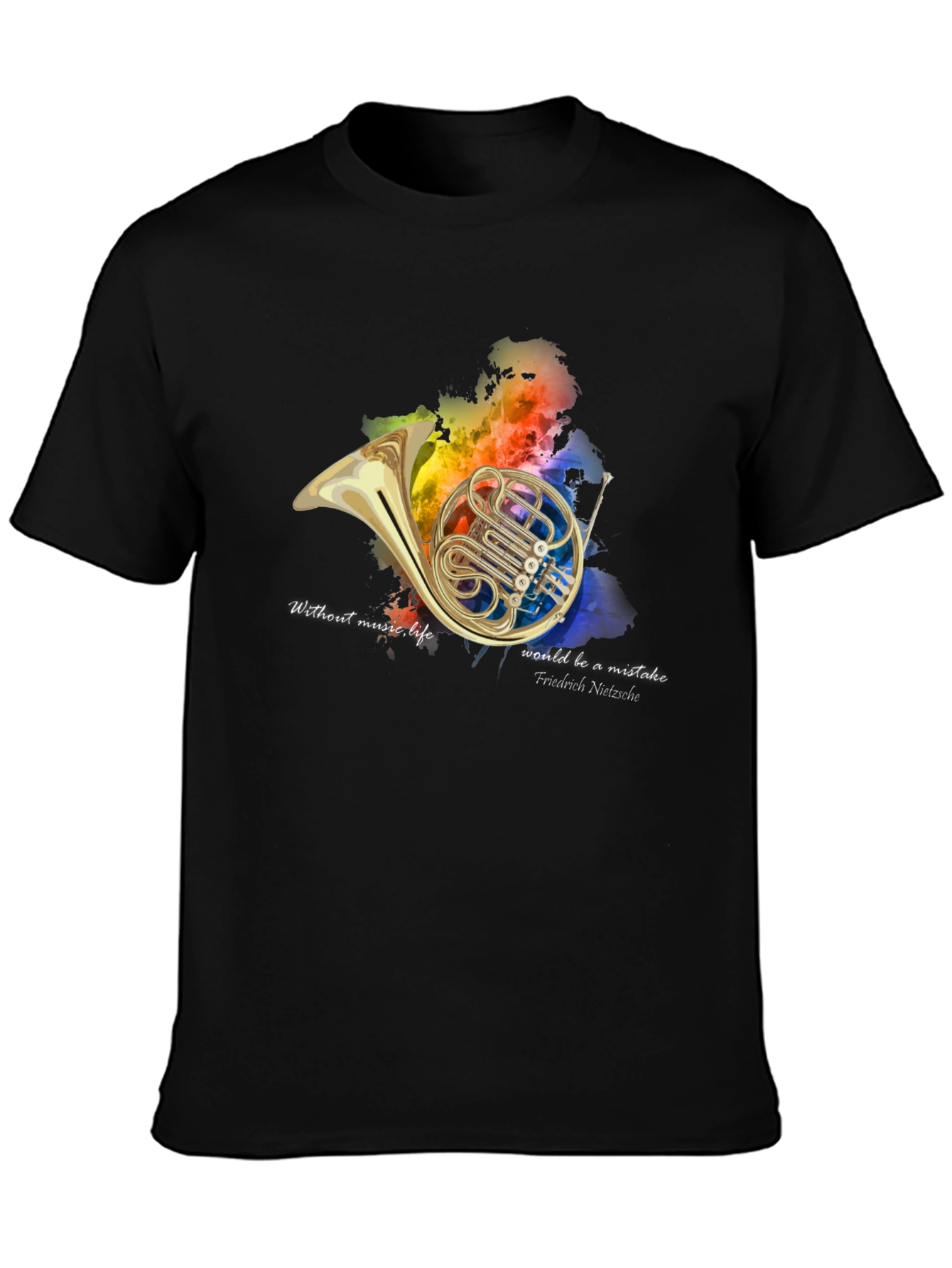 Black French Horn Music Lover T-Shirt view 3