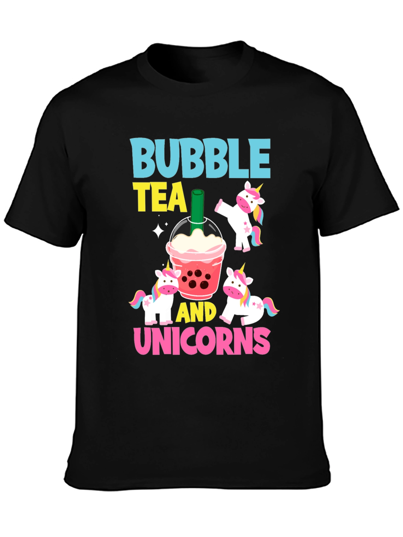 Black Bubble Tea & Unicorns Graphic Tee view 3