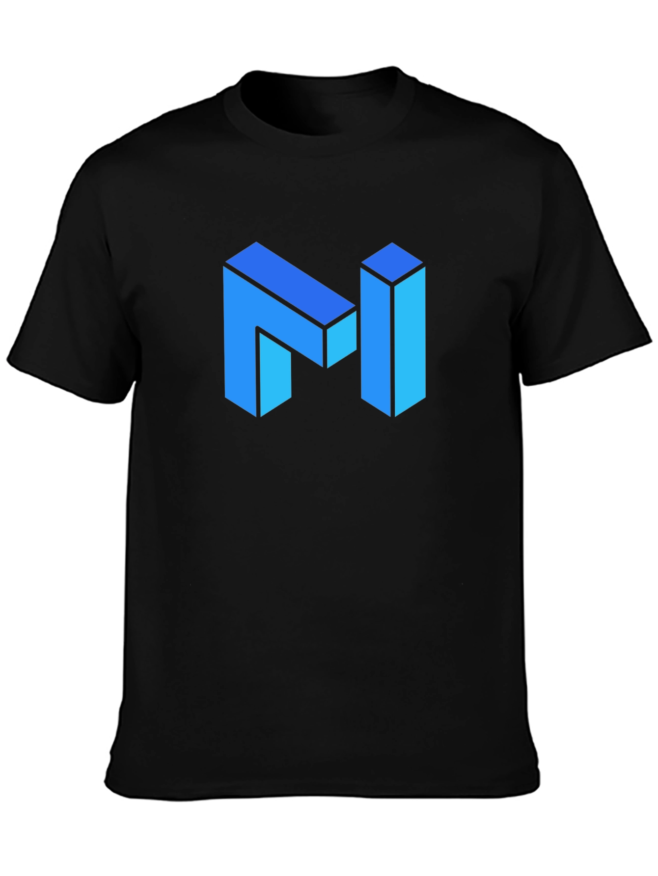 Black Modern Blue Isometric "N" Letter Black T-Shirt view 3