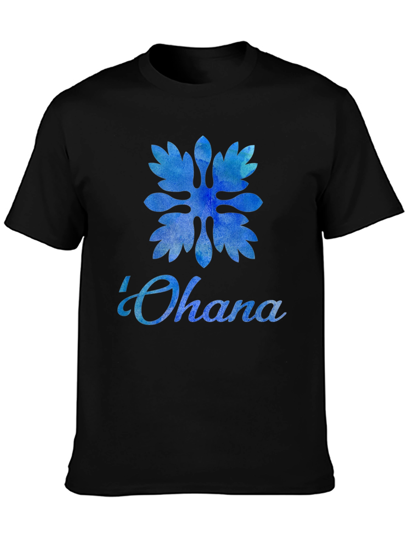 Black Ohana Blue Floral T-Shirt - Family Means Everything view 3