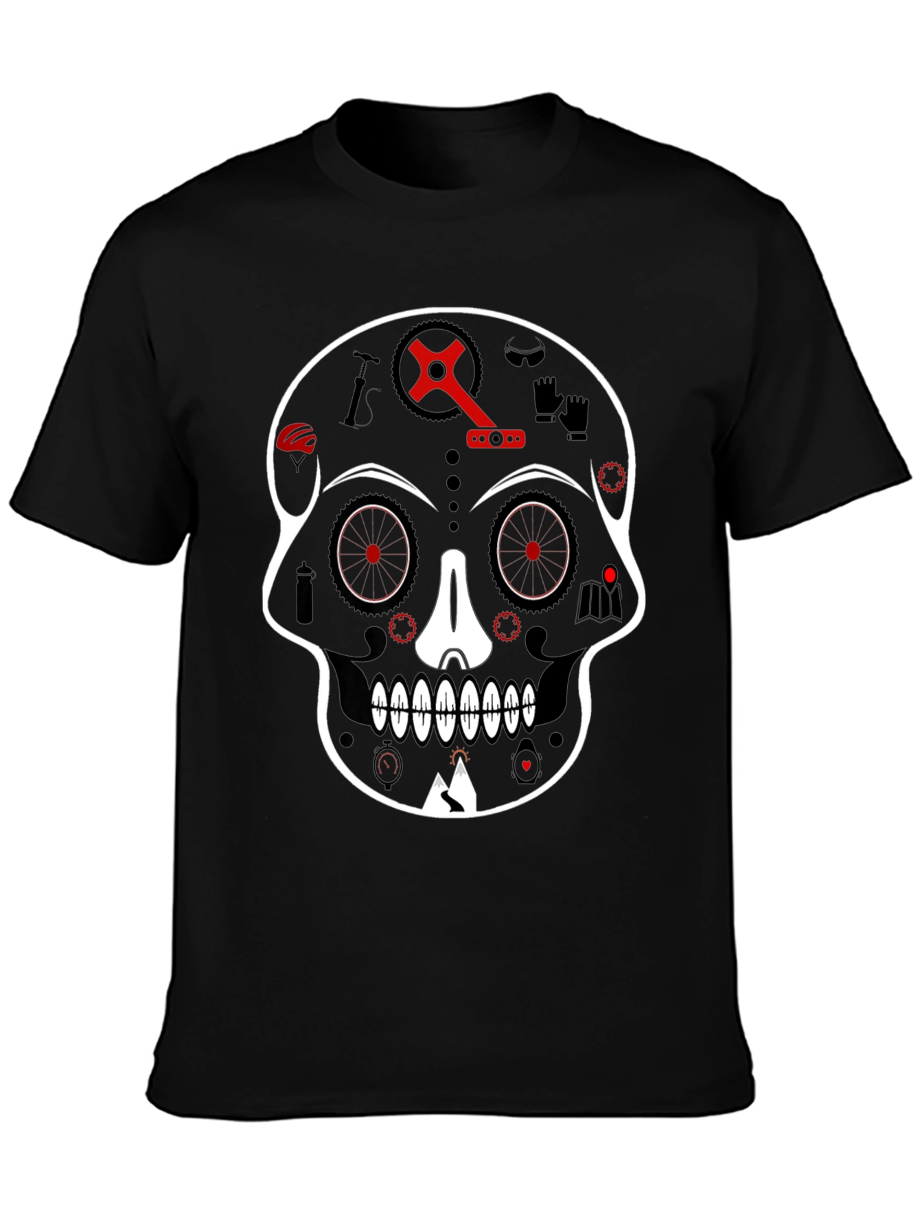 Black Skull Bicycle Graphic Tee - Cool Biker T-Shirt view 3