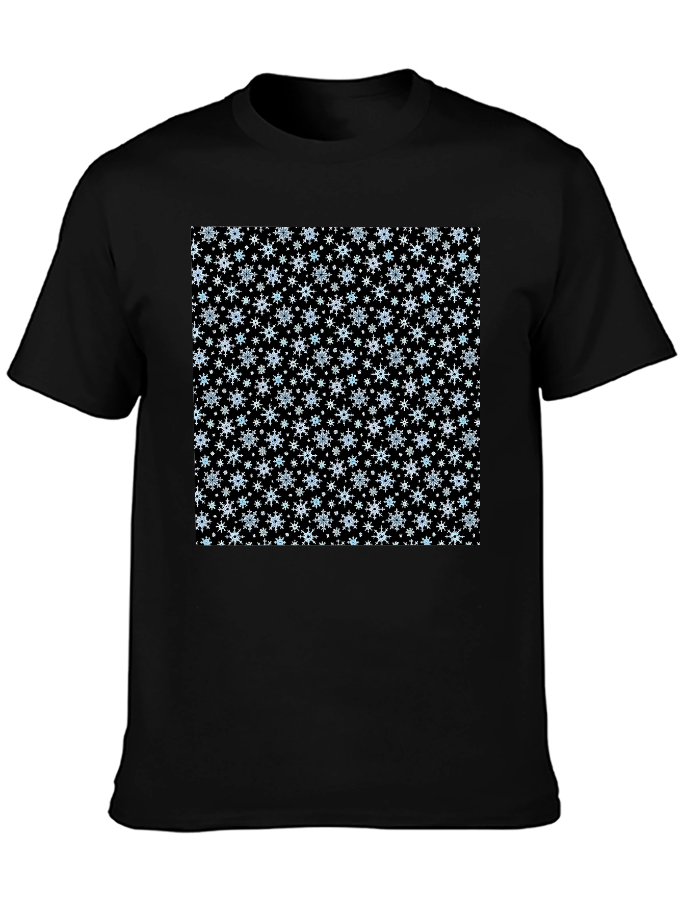 Black Snowflake Pattern Black T-Shirt view 3