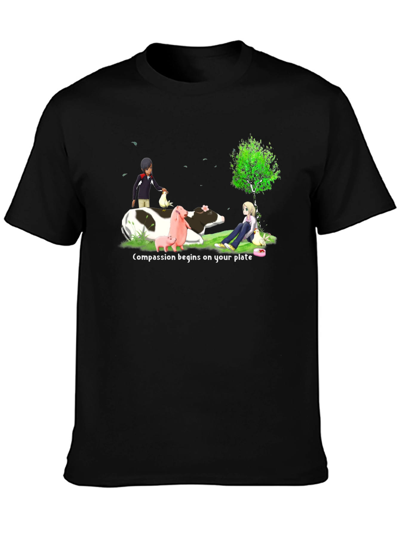 Black Compassion Begins On Your Plate T-Shirt view 3