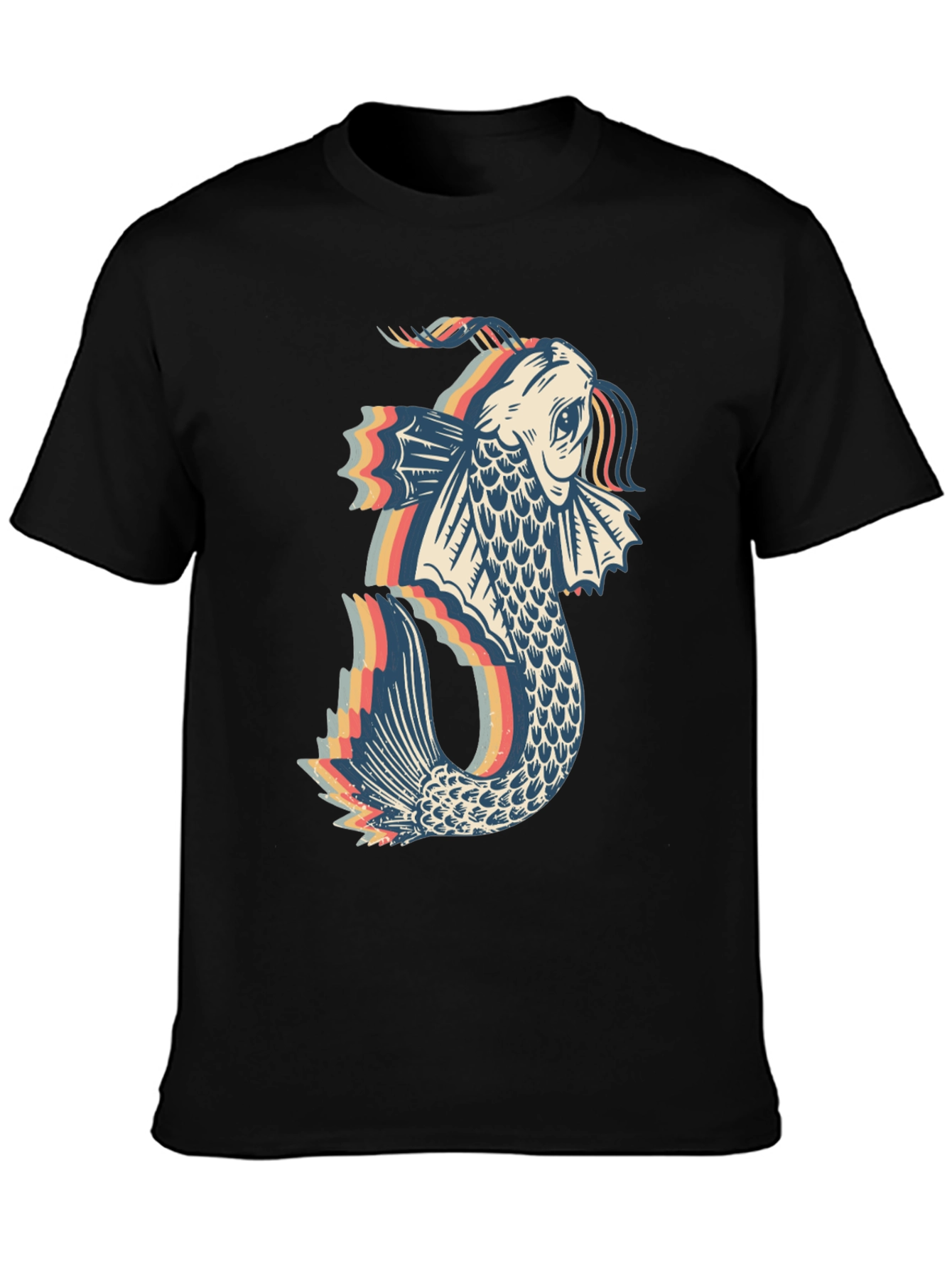 Black Retro Koi Fish Graphic Tee - Black Cotton Blend view 3