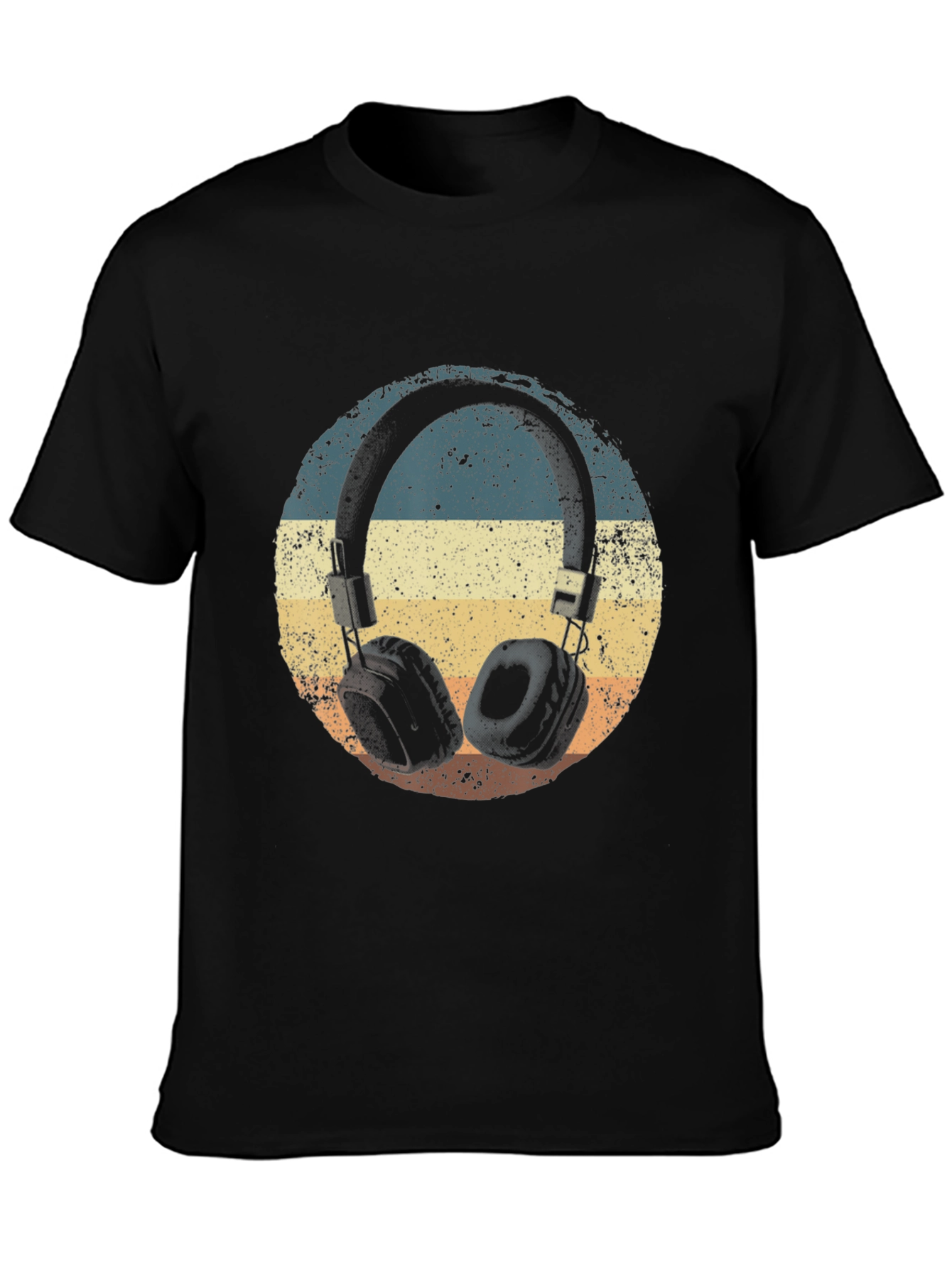 Black Retro Headphones T-Shirt - Vintage Style Music Tee view 3