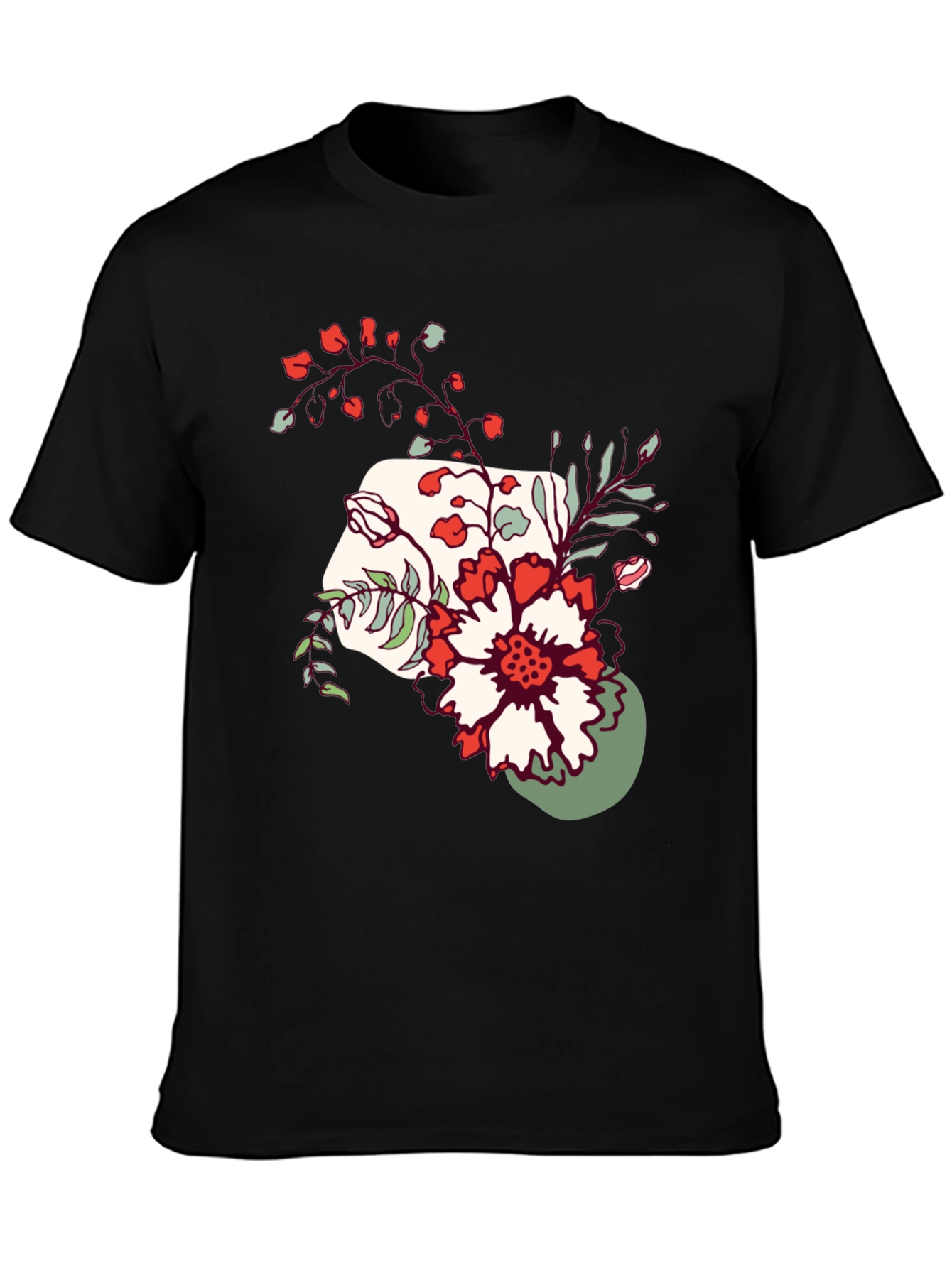 Black Floral Graphic Tee - Men's Casual Black T-Shirt view 3