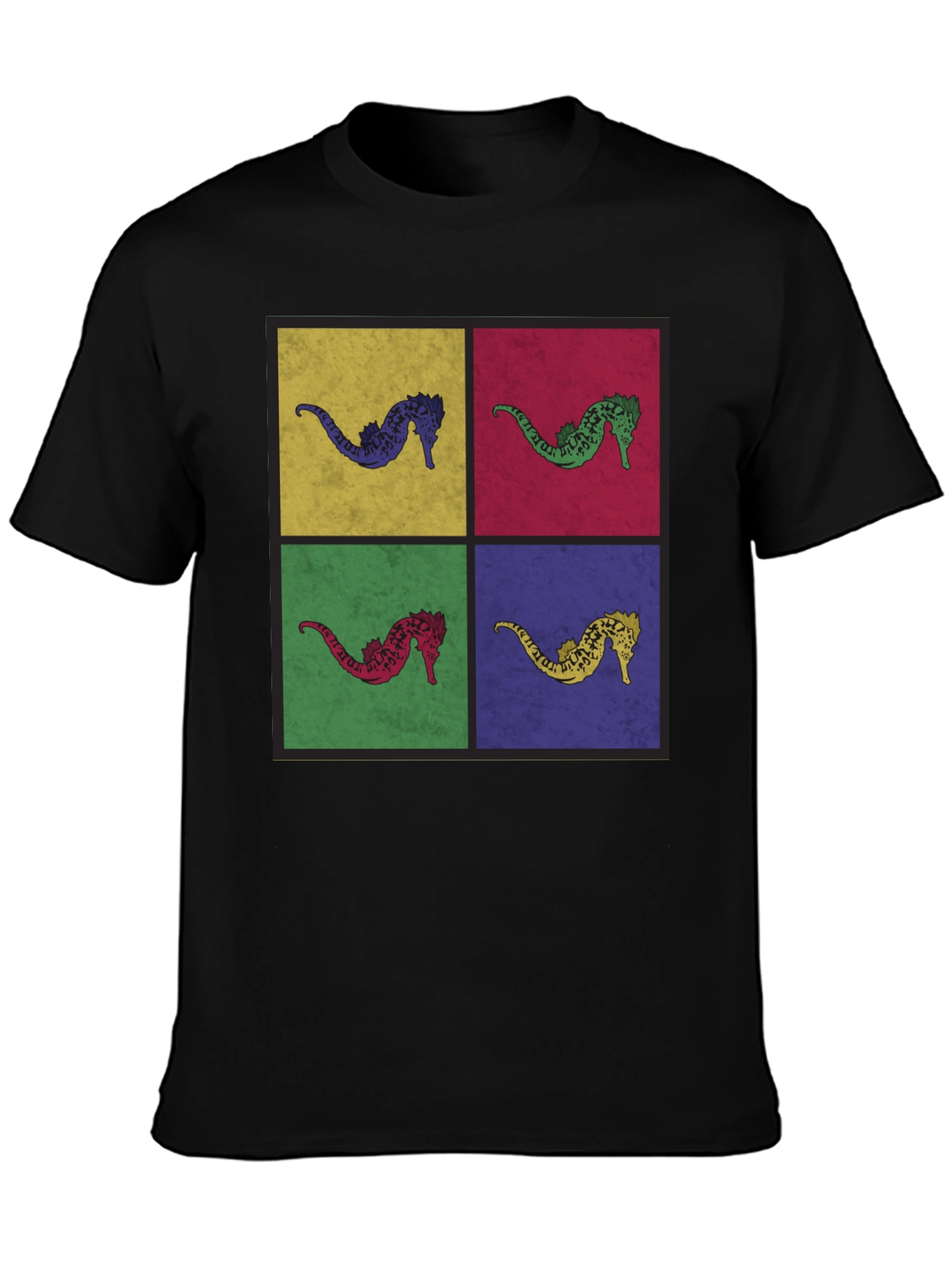 Black Pop Art Seahorse Graphic T-Shirt - Black view 3