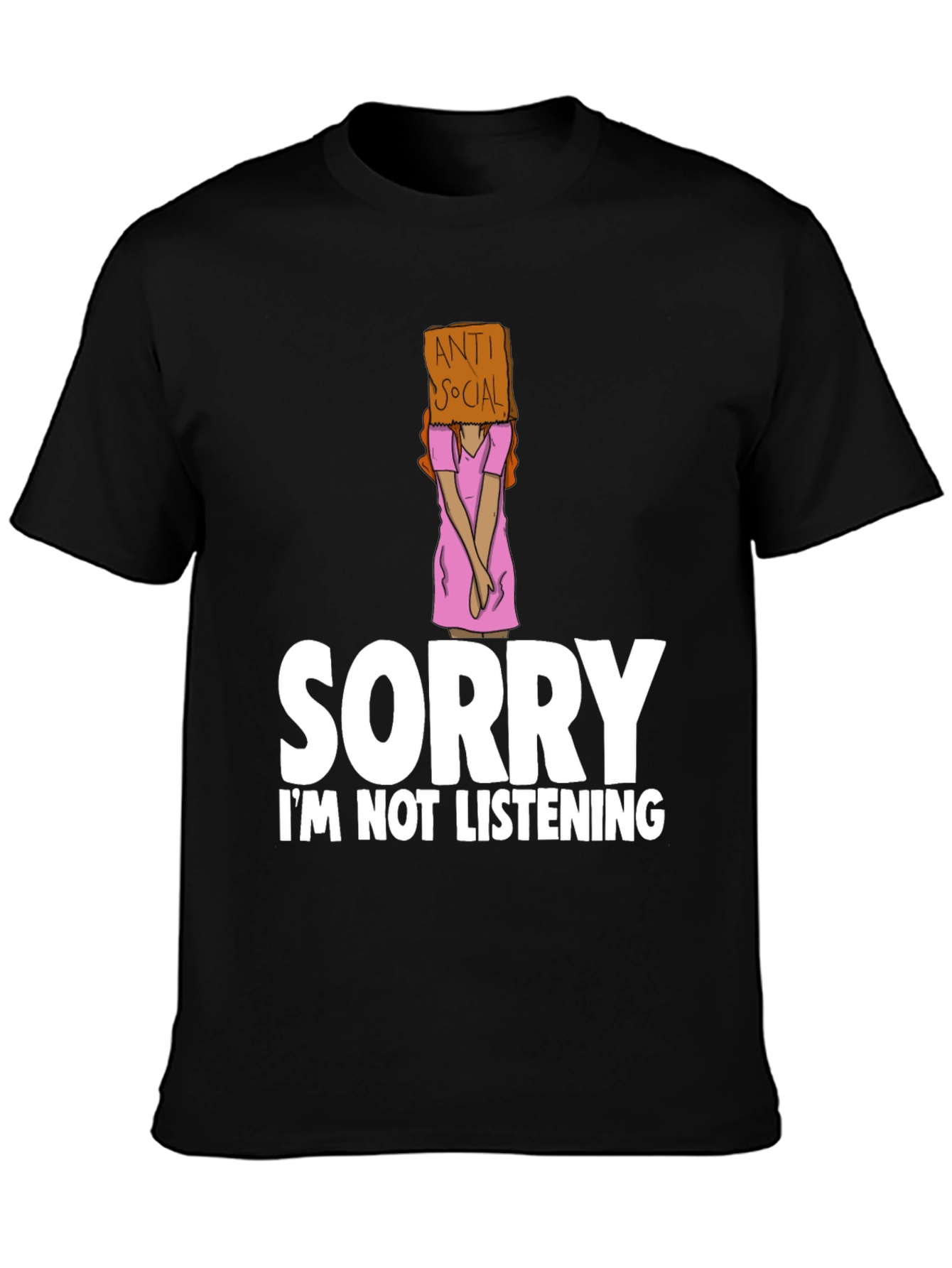 Black Anti-Social Graphic Tee: Sorry Not Listening view 3