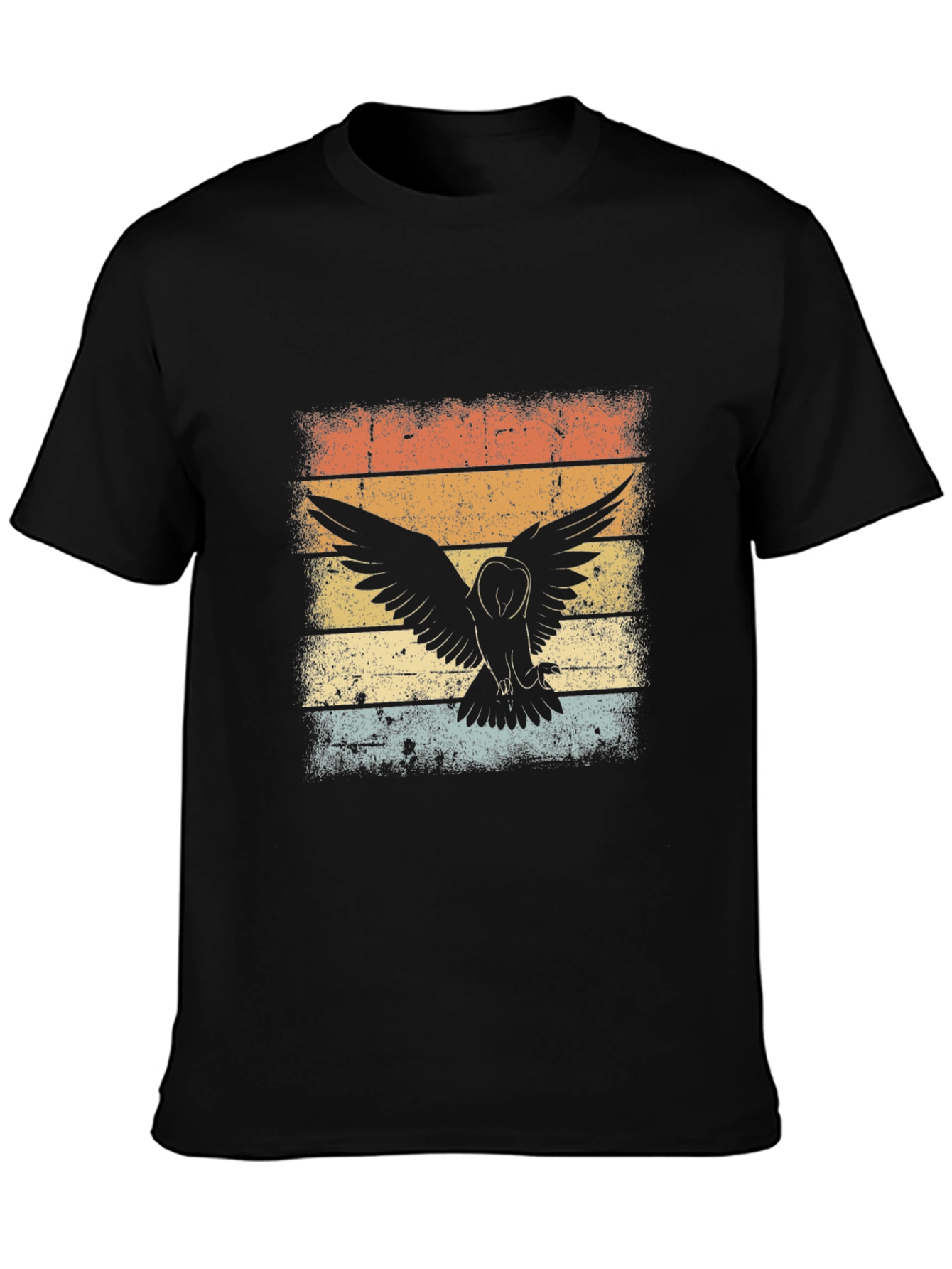 Black Vintage Owl Sunset T-Shirt - Black view 3
