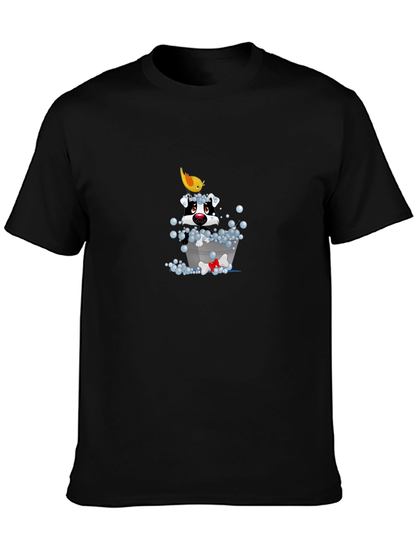 Black Dog in Tub Cartoon T-Shirt - Fun & Unique Design view 3