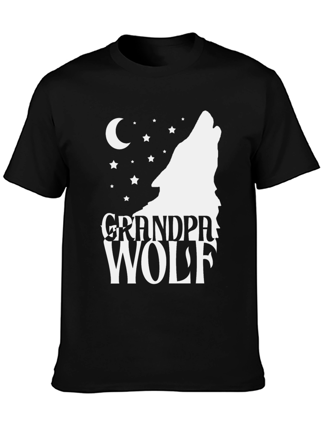 Black Grandpa Wolf T-Shirt - Howling Moon Design view 3