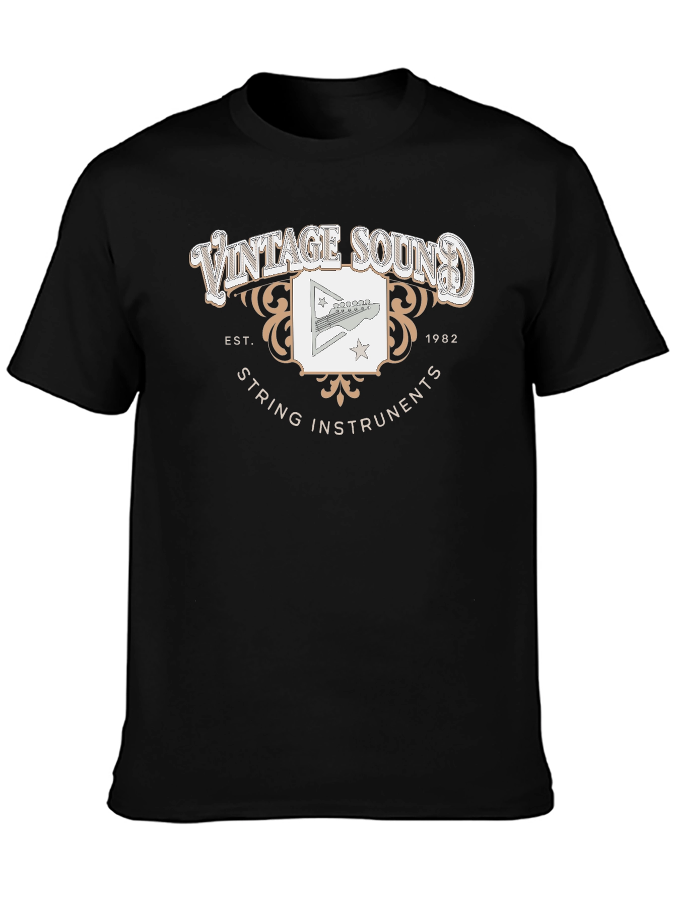 Black Vintage Sound String Instruments Tee view 3