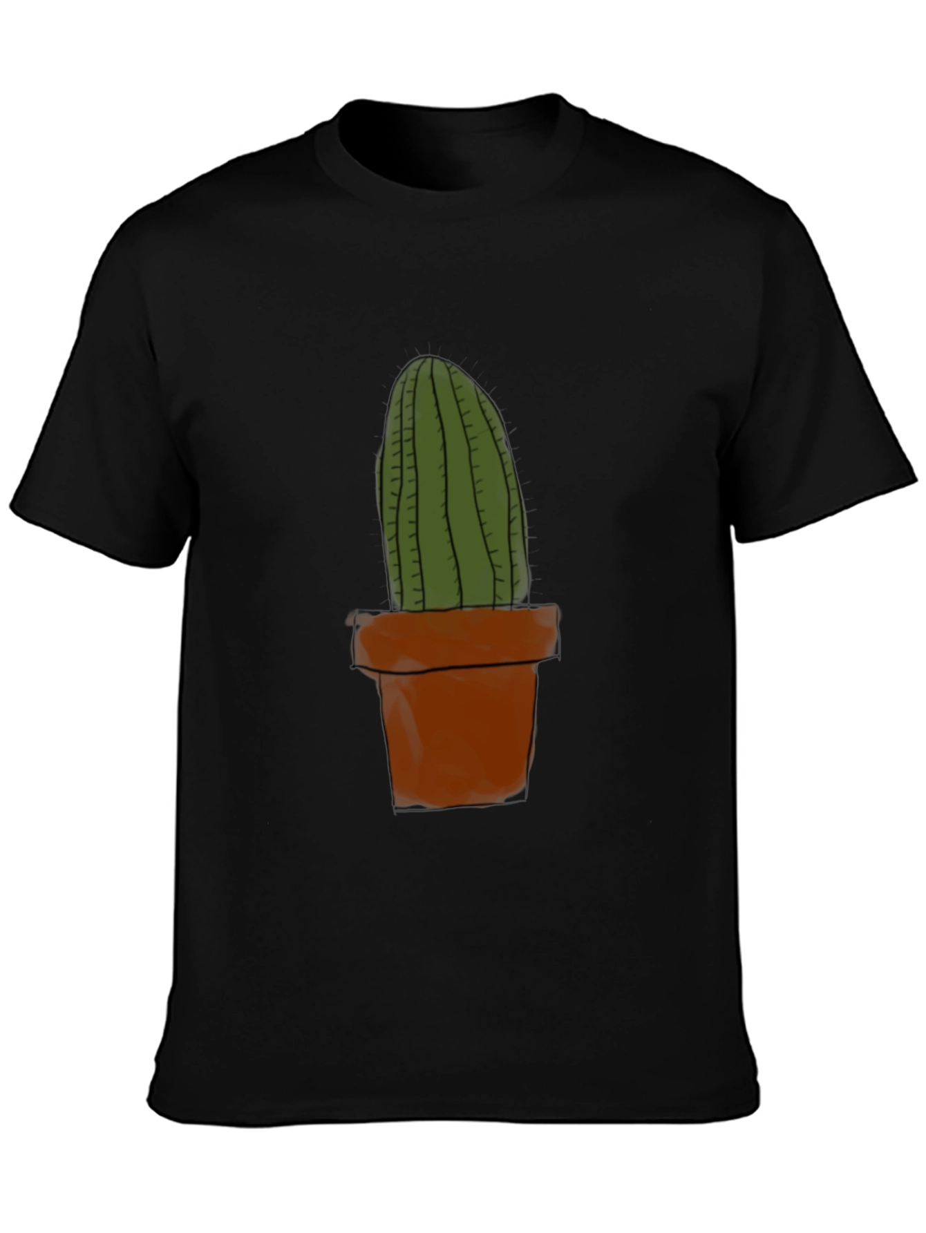 Black Cactus Plant Graphic Tee - Casual Black T-Shirt view 3