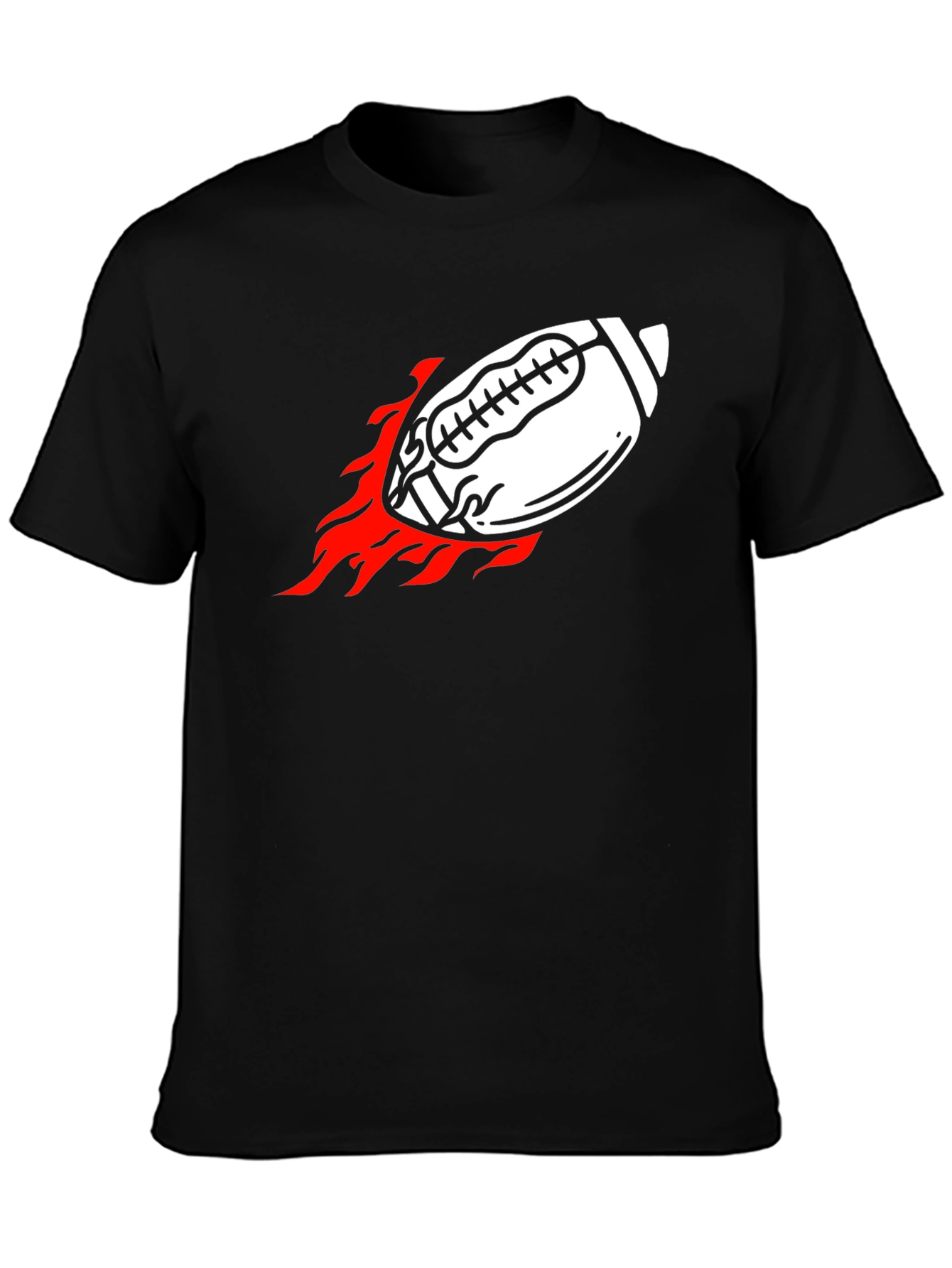 Black Flaming Football Graphic Tee - Black Cotton Shirt view 3