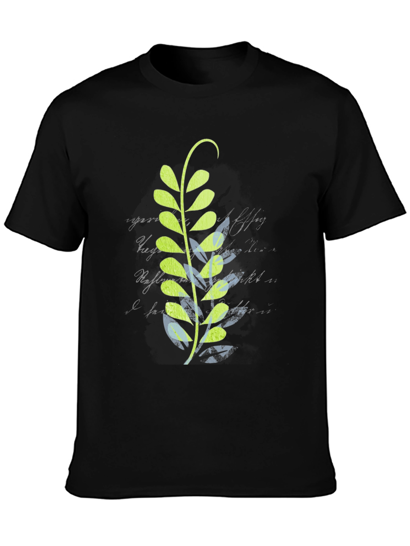 Black Leaf Design Black T-Shirt view 3