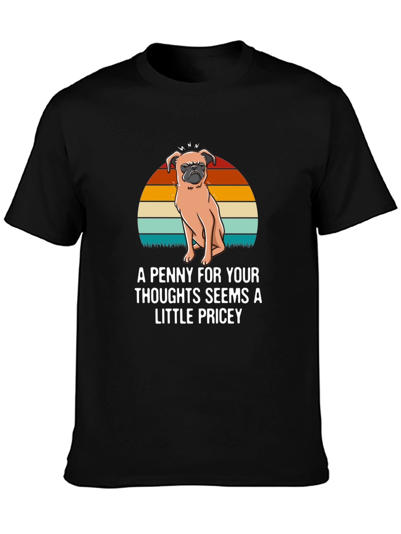 Black Funny Pug T-Shirt: A Penny For Your Thoughts view 3