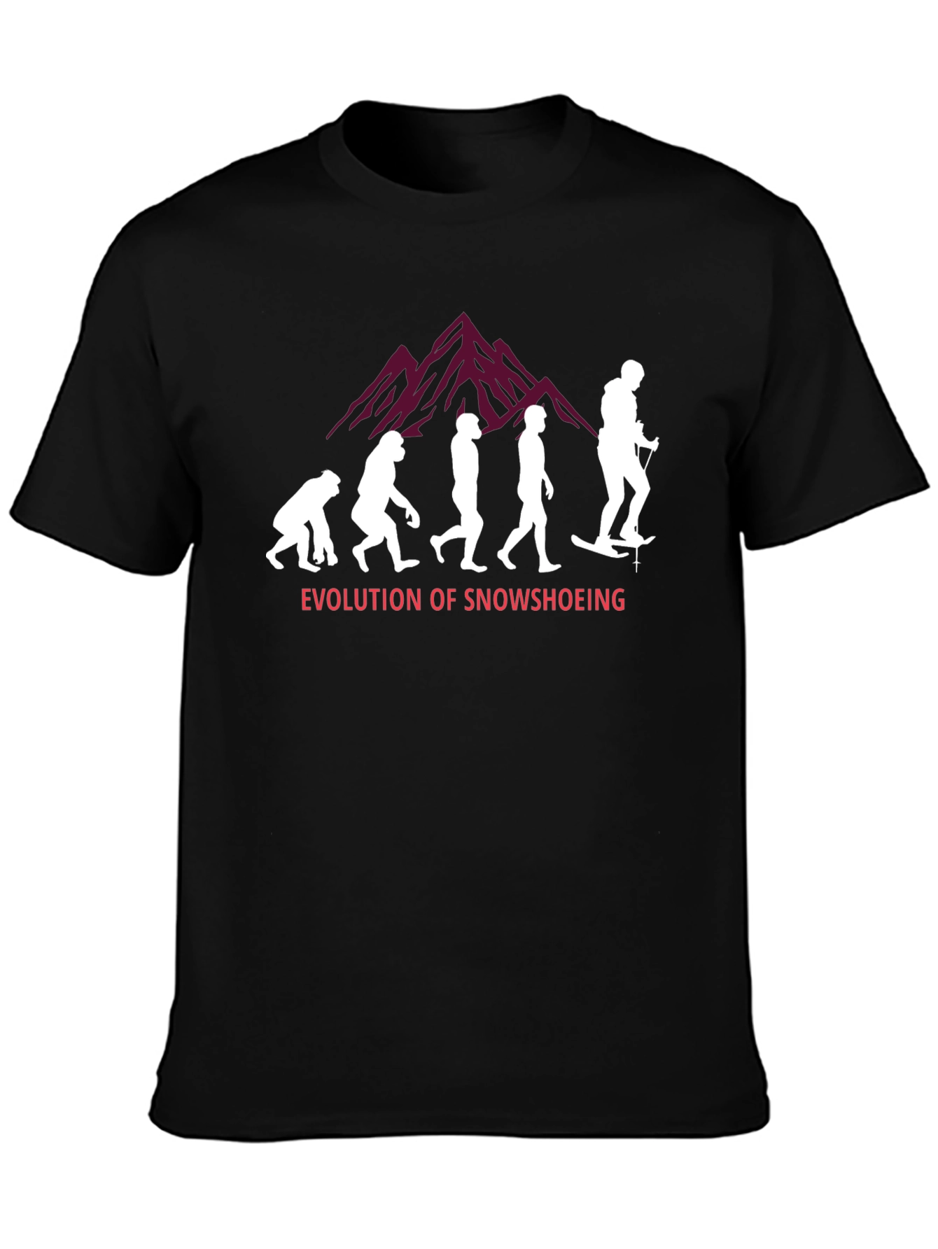 Black Evolution of Snowshoeing Black T-Shirt view 3