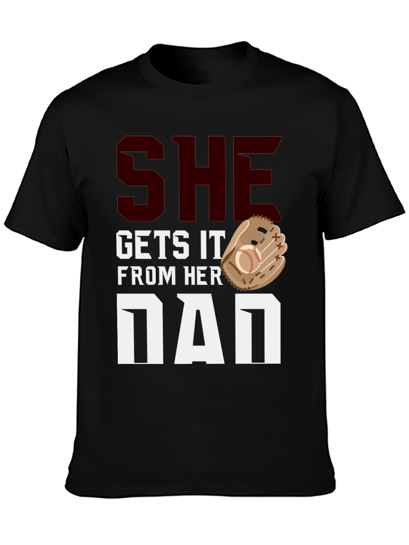 Black She Gets It From Her Dad Baseball T-Shirt view 3