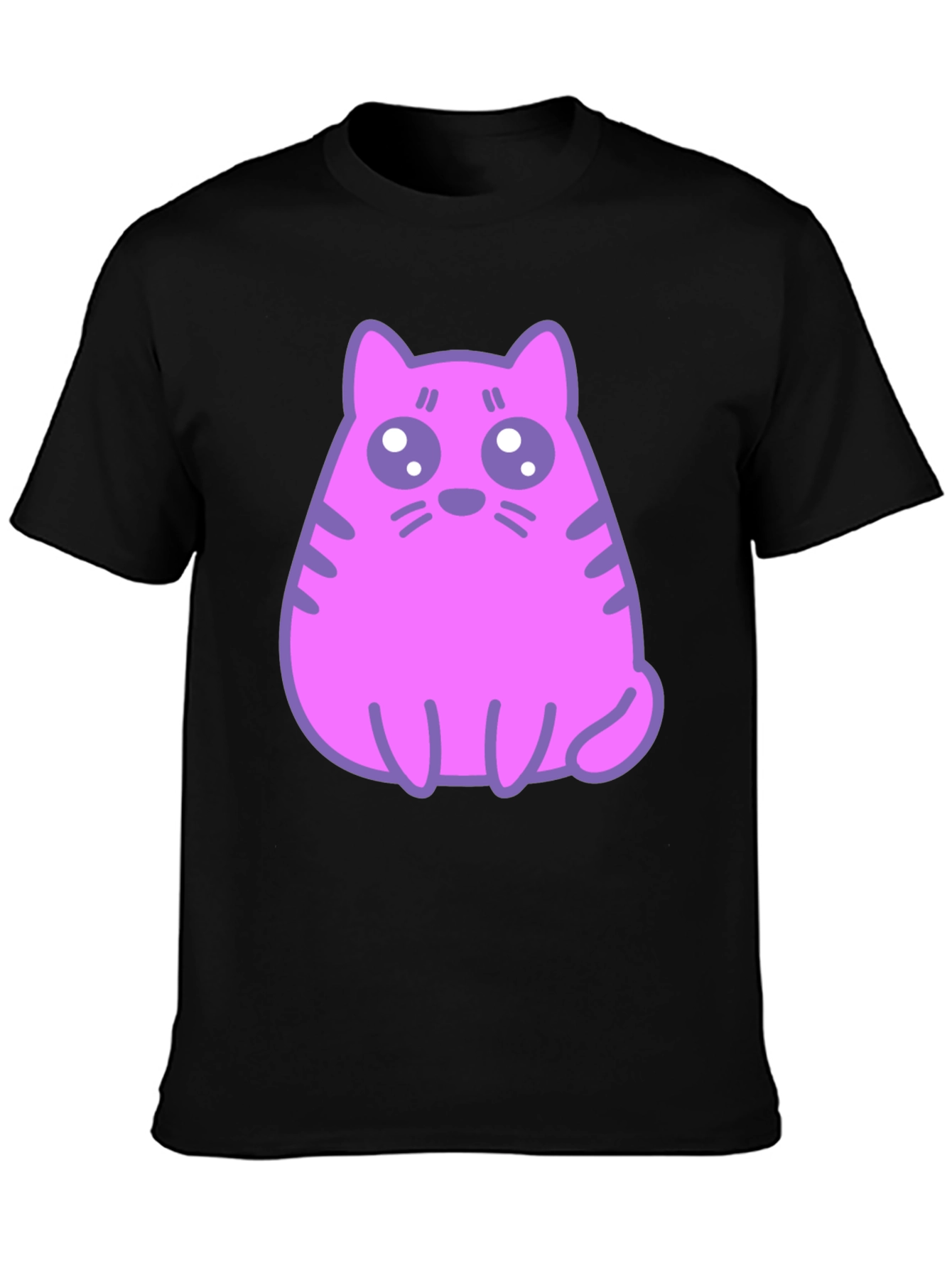 Black Cute Pink Cat Graphic T-Shirt - Black Cotton Blend Tee view 3