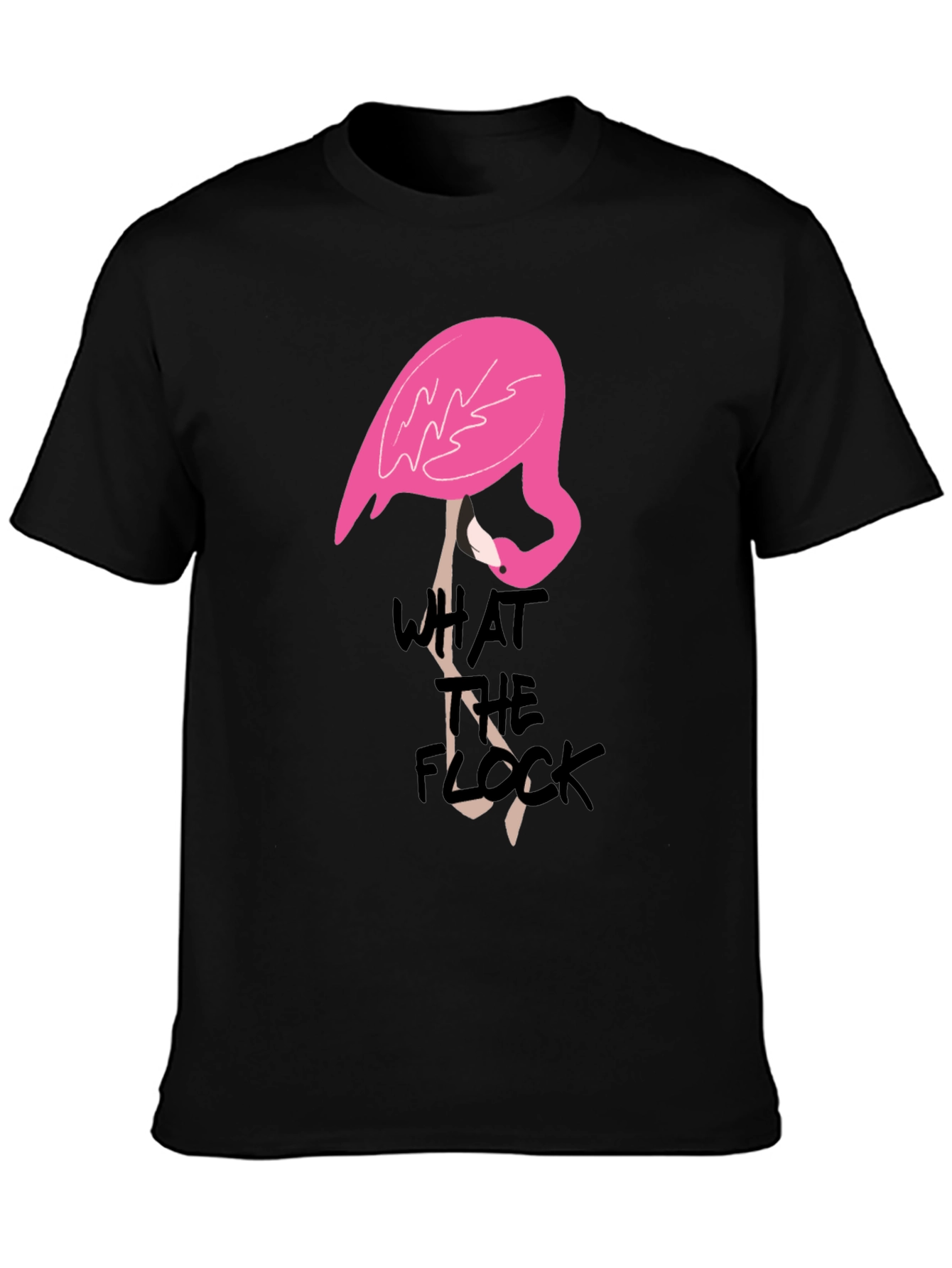 Black What the Flock T-Shirt - Quirky Flamingo Tee view 3