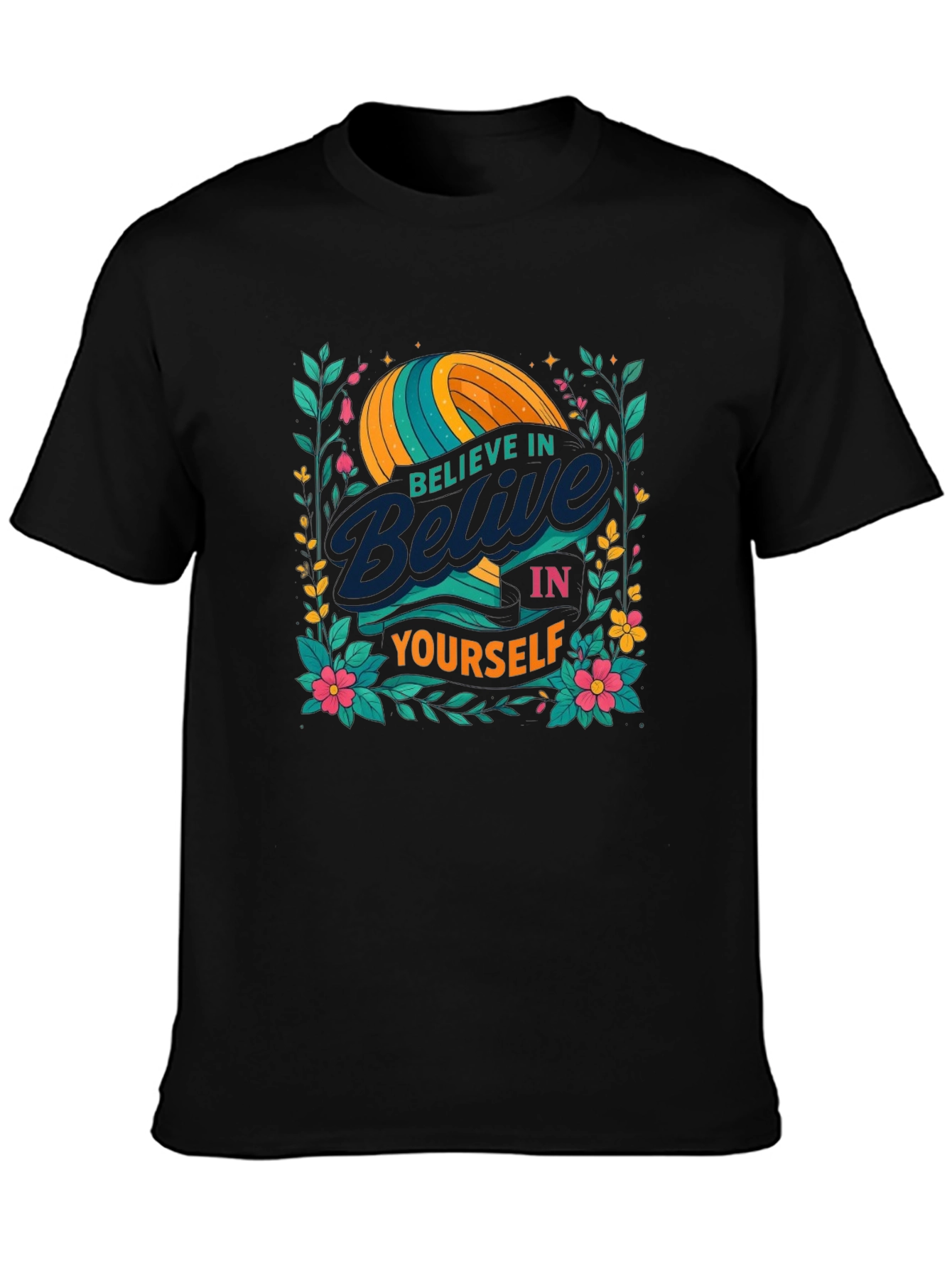 Black Believe In Yourself Graphic T-Shirt view 3