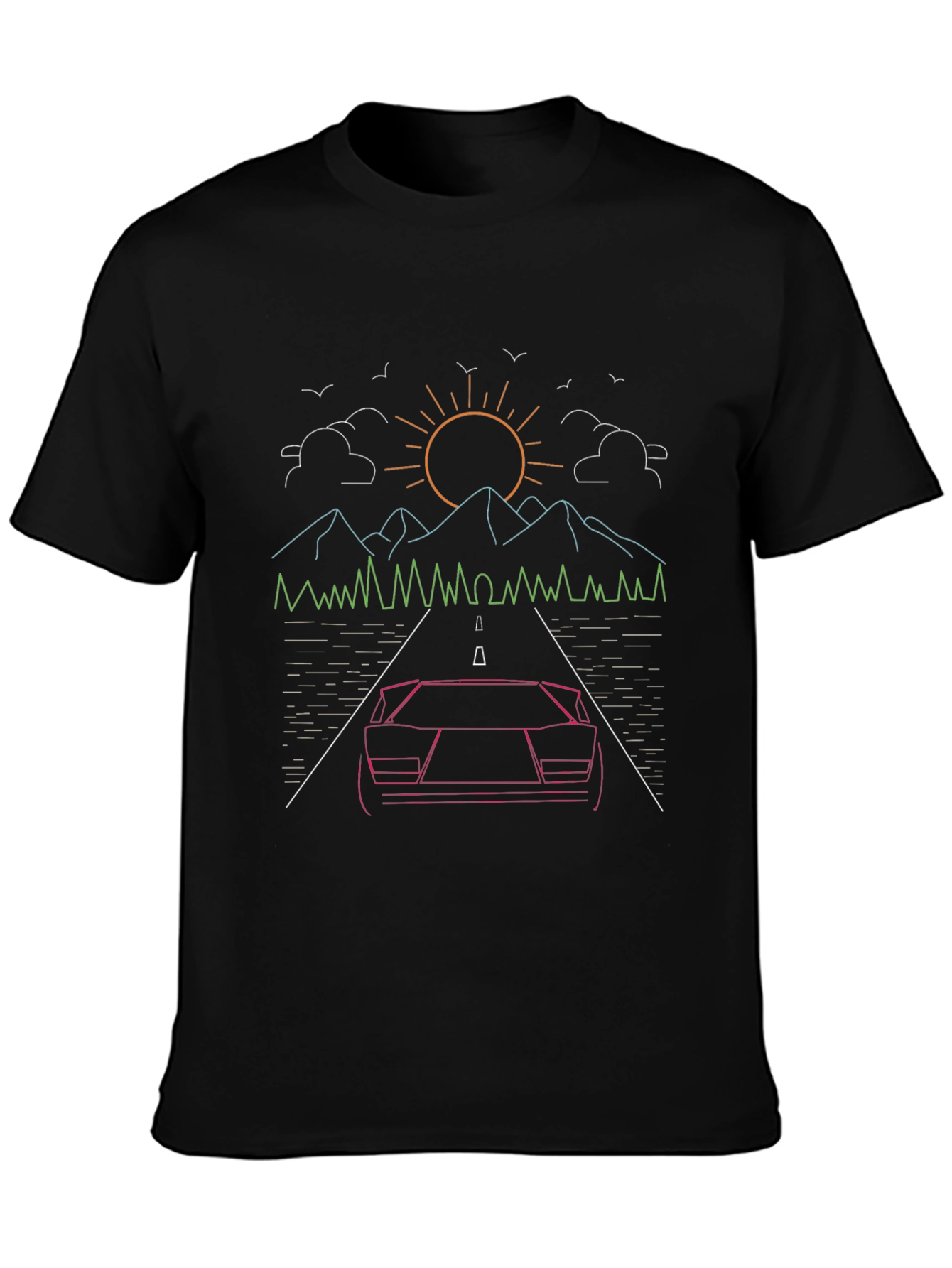 Black Retro Car Graphic Tee - Neon Roadtrip Design view 3